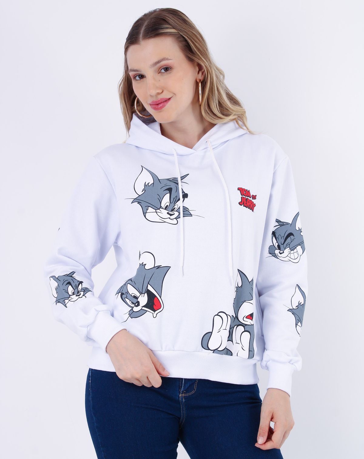 Moletom Feminino Manga Longa Tom E Jerry branco - m