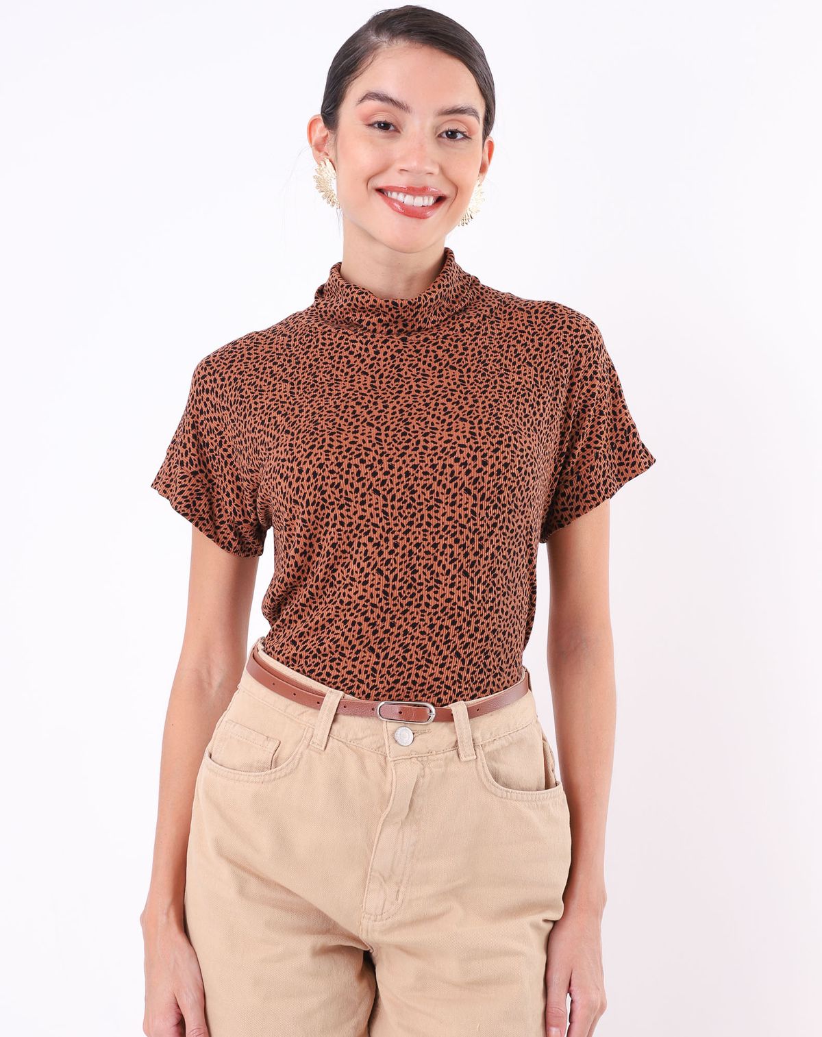 Blusa Manga Curta Feminina Gola Alta animal print - p