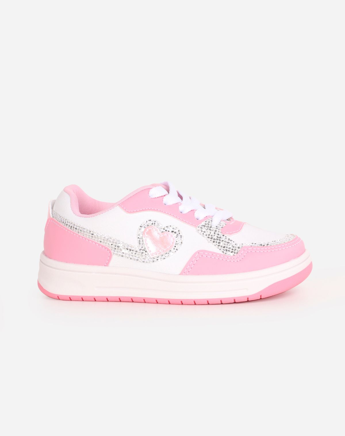 Tênis Casual infantil Menina Recortes Strass branco/rosa - 28