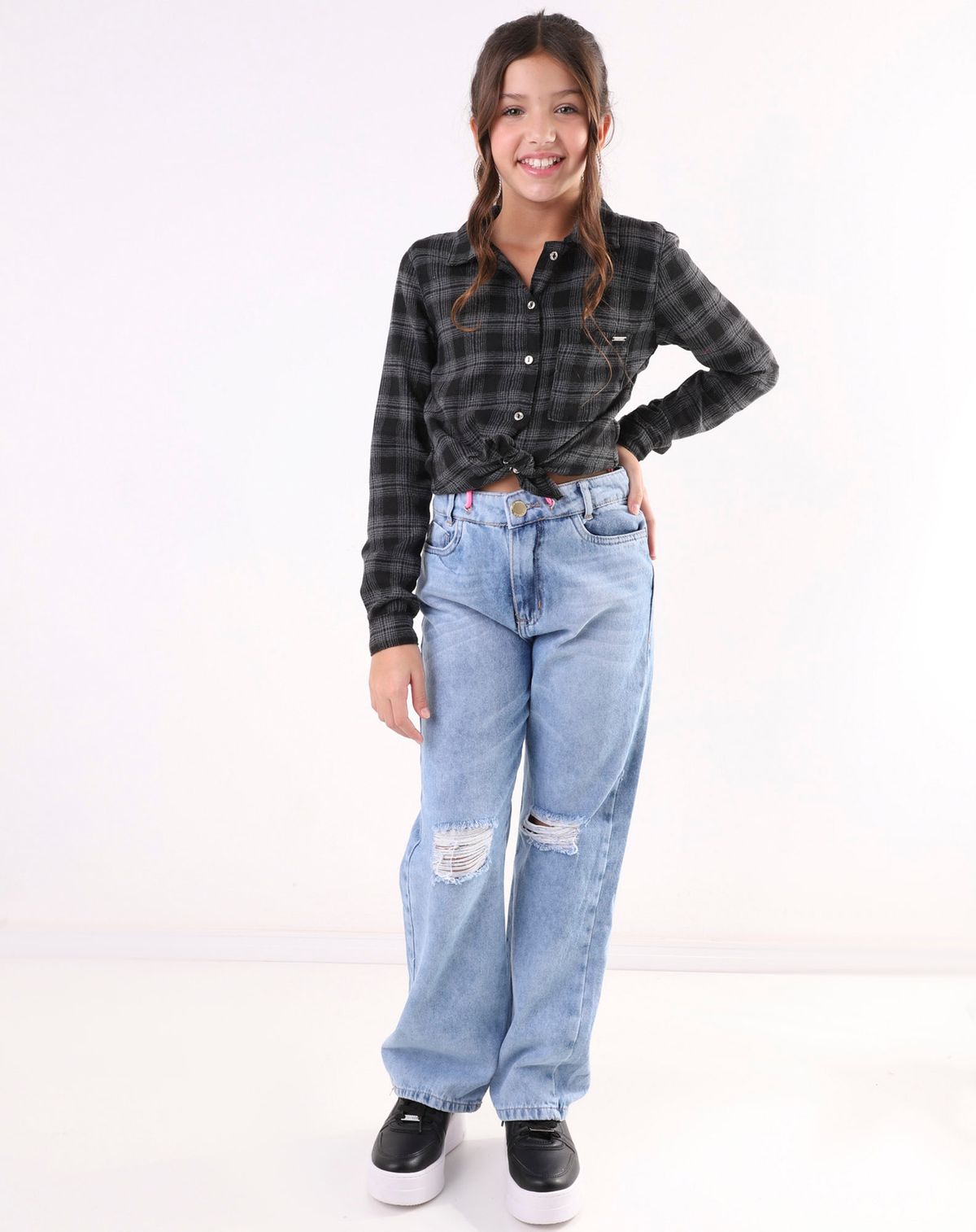 Calça Jeans Juvenil Menina Destroyed + Cinto Cordão jeans - 10