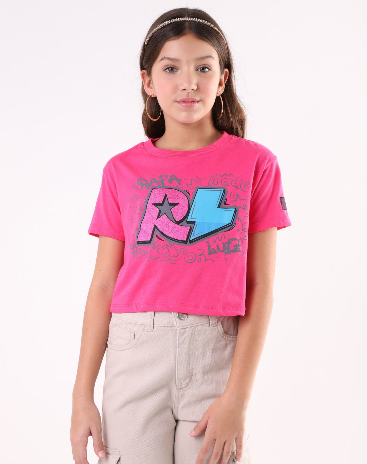 Camiseta Manga Curta Juvenil Menina Estampa Grafite RL rosa - 12