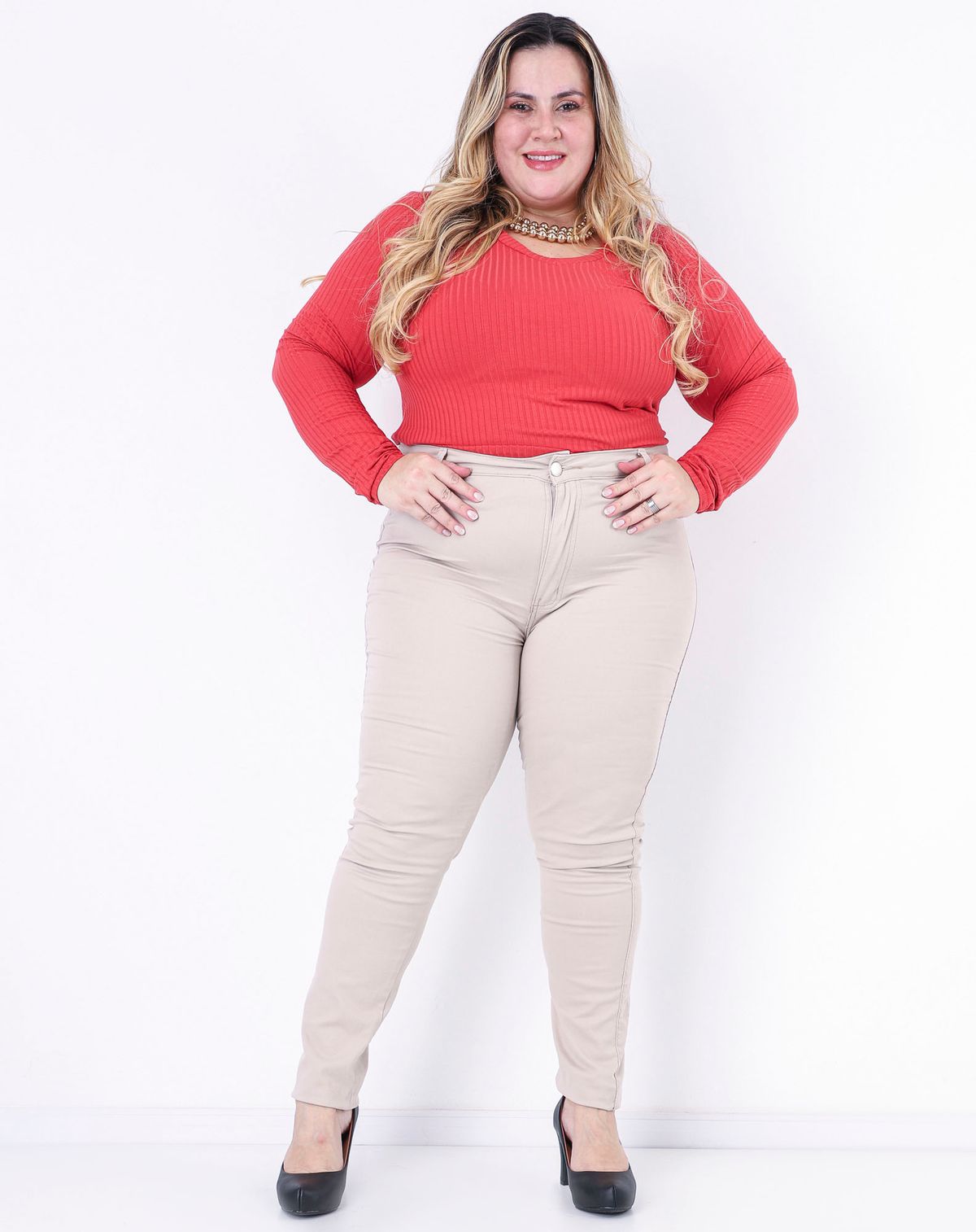 Calça Sarja Plus Size Skinny Feminina bege - 48