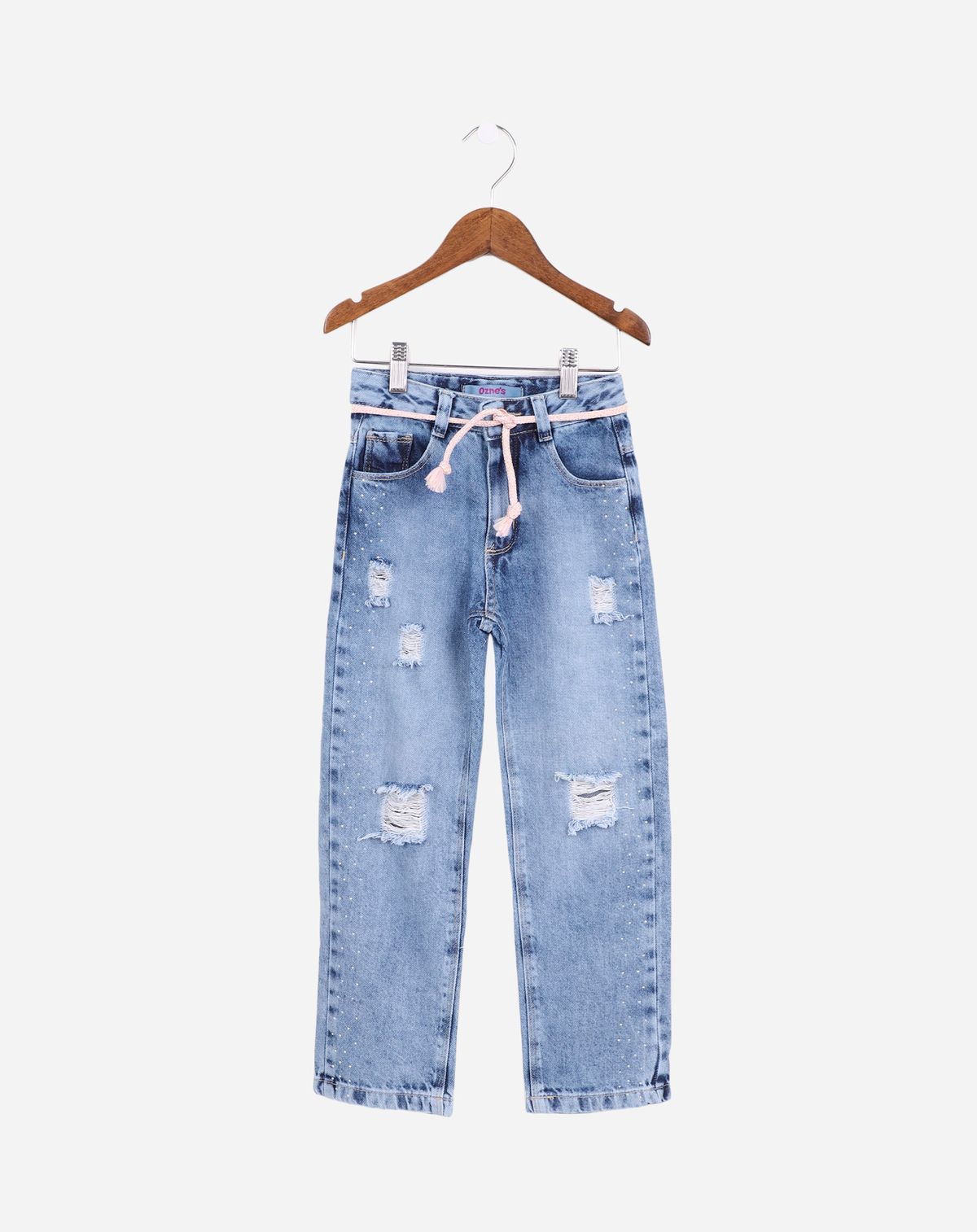 Calça Reta Infantil Menina Cordão Amarração - Tam. 4 a 8 Anos jeans - 4