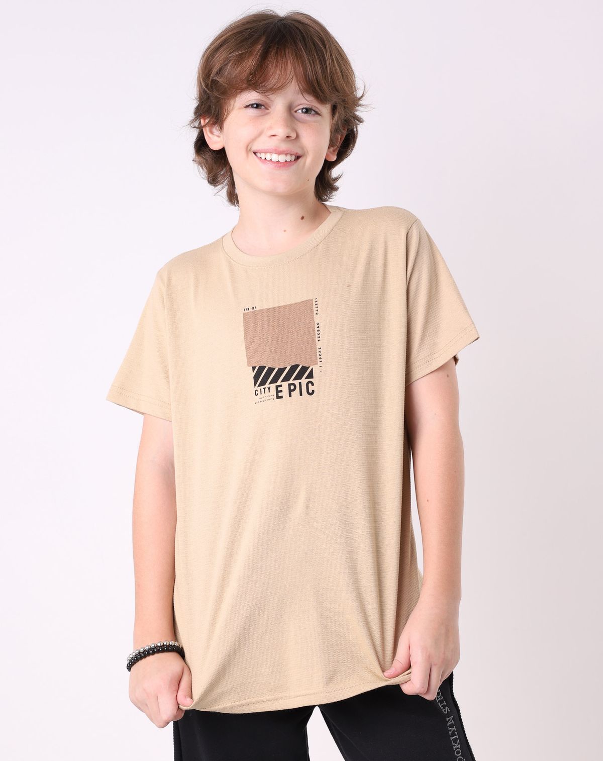 Camiseta Manga Curta Juvenil Menino bege - 14