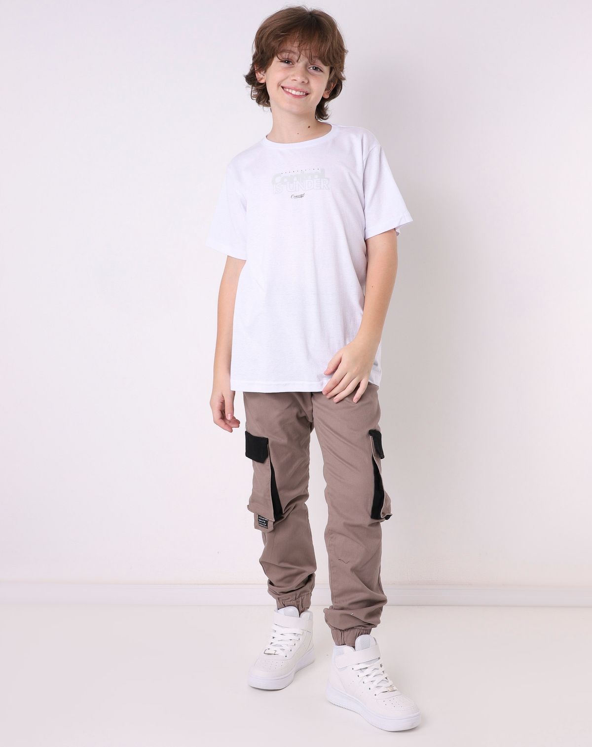 Calça Sarja Juvenil Menino Bolso Cargo cinza - 10