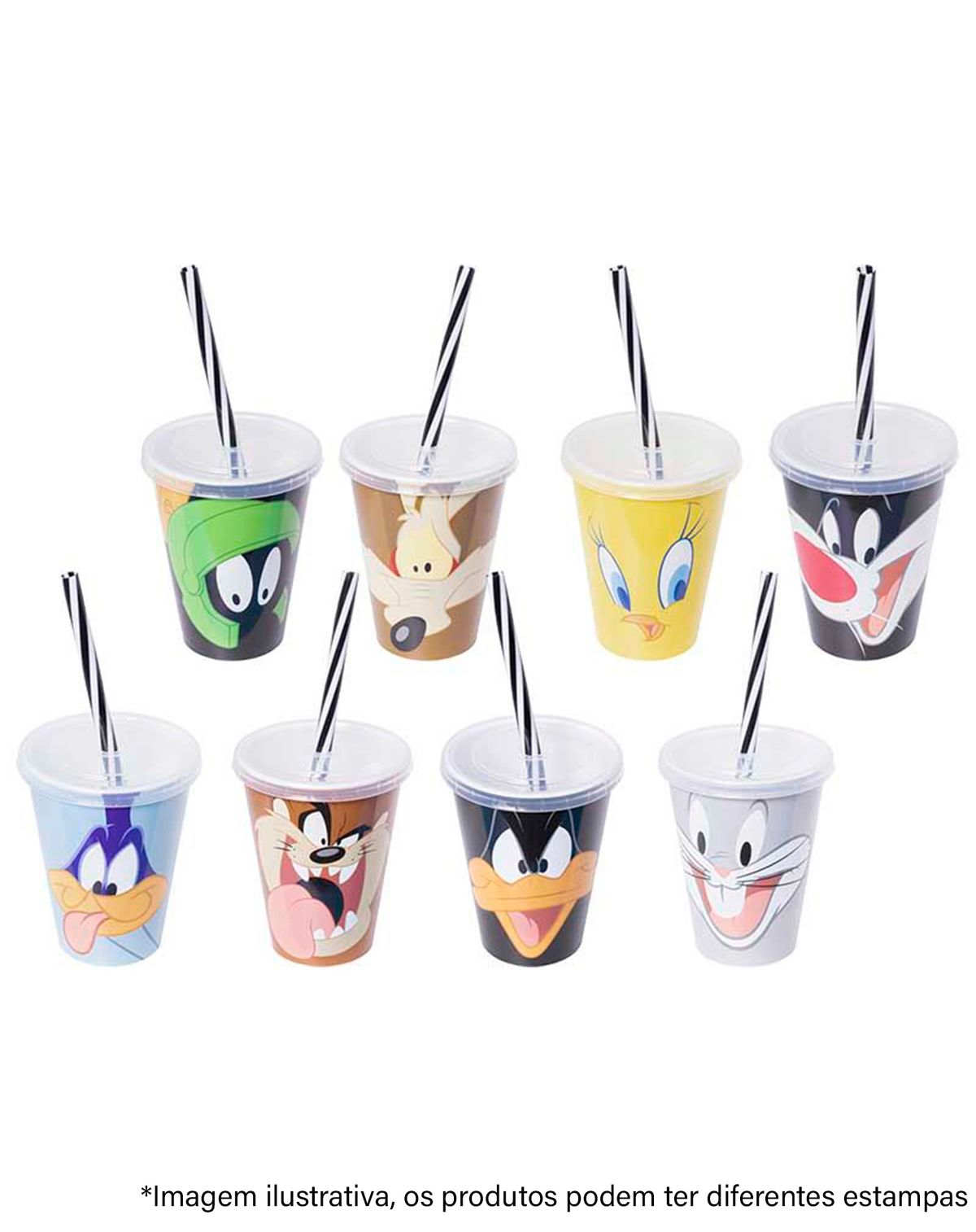 Copo Canudo Looney Tunes - Estampas Sortidas unica - u