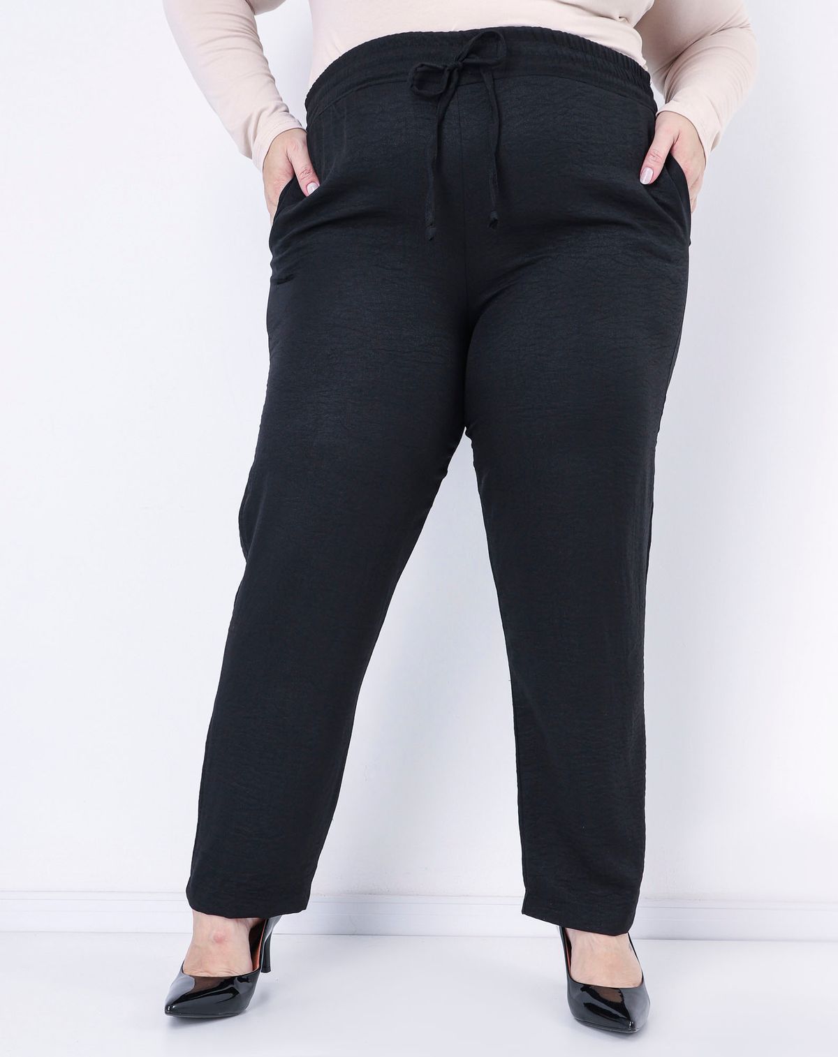 Calça Mom Feminina Plus Size Amarração preto - g1