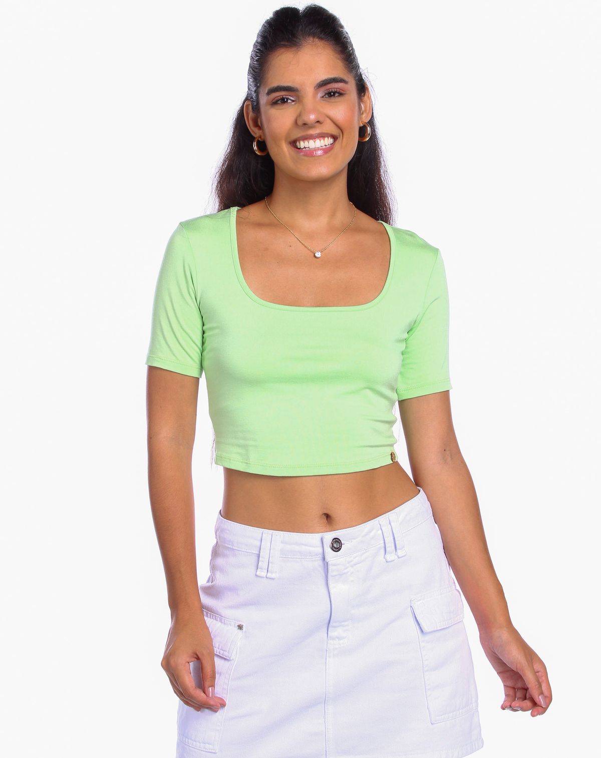 Blusa Manga Curta Feminina Decote Quadrado verde - m