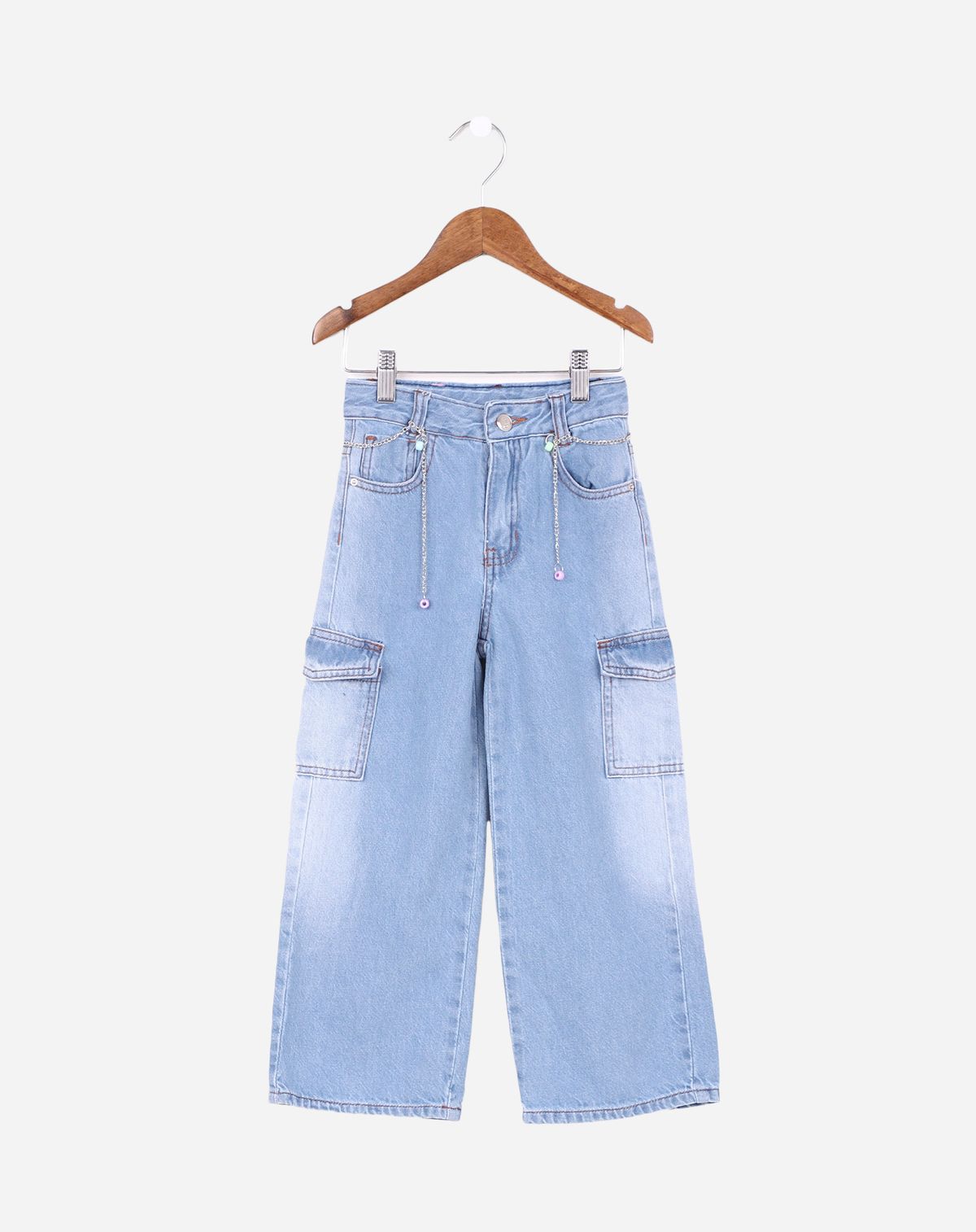 Calça Jeans Wide Leg infantil Menina Cargo - Tam. 4 a 8 anos jeans - 4