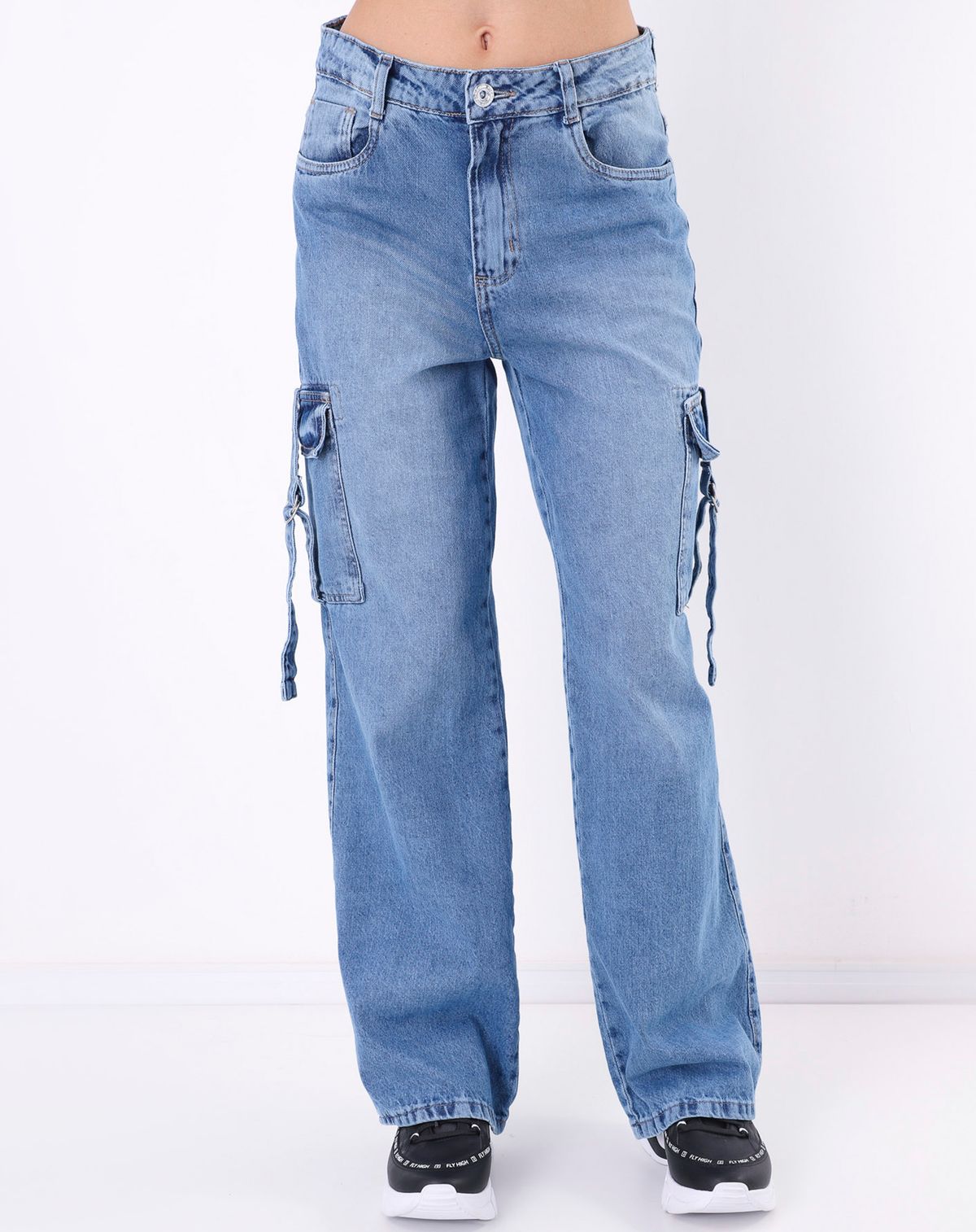 Calça Jeans Feminina Bolso Cargo Com Fivelas jeans mÉdio - 36