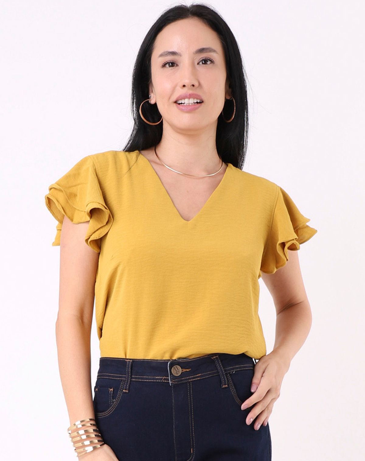 Blusa Feminina Malha Decote V amarelo - p