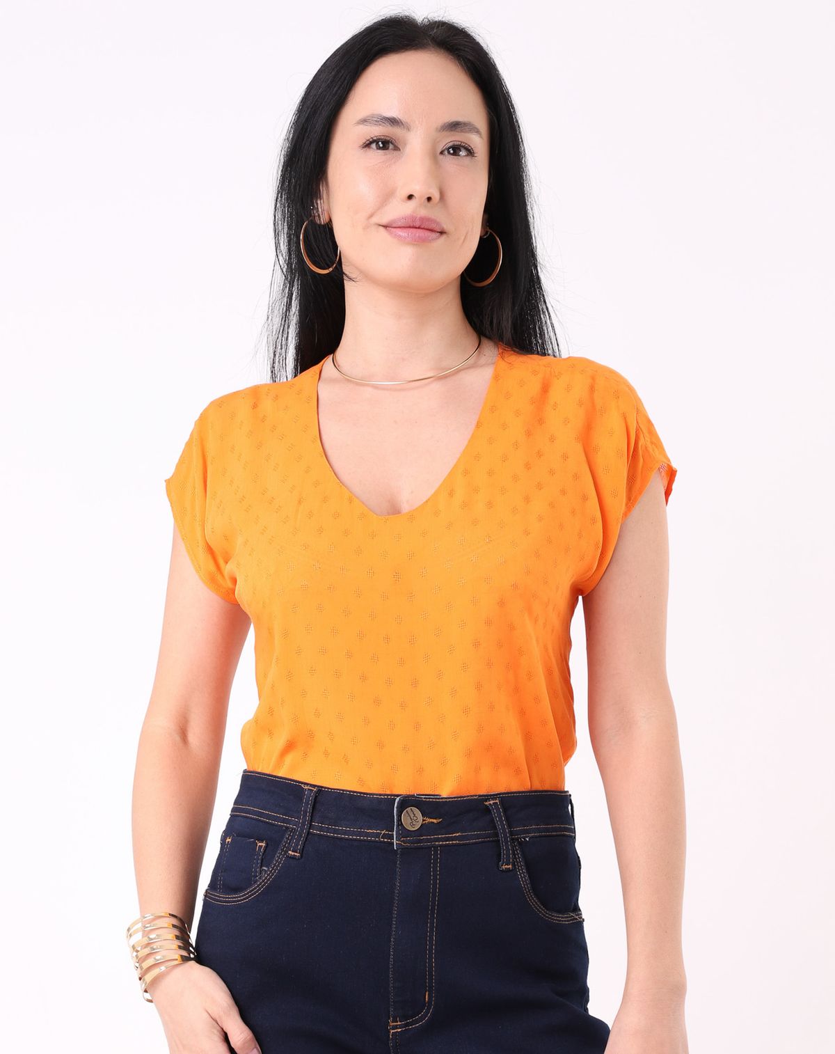 Blusa Feminina Malha Viscose Decote V laranja - p