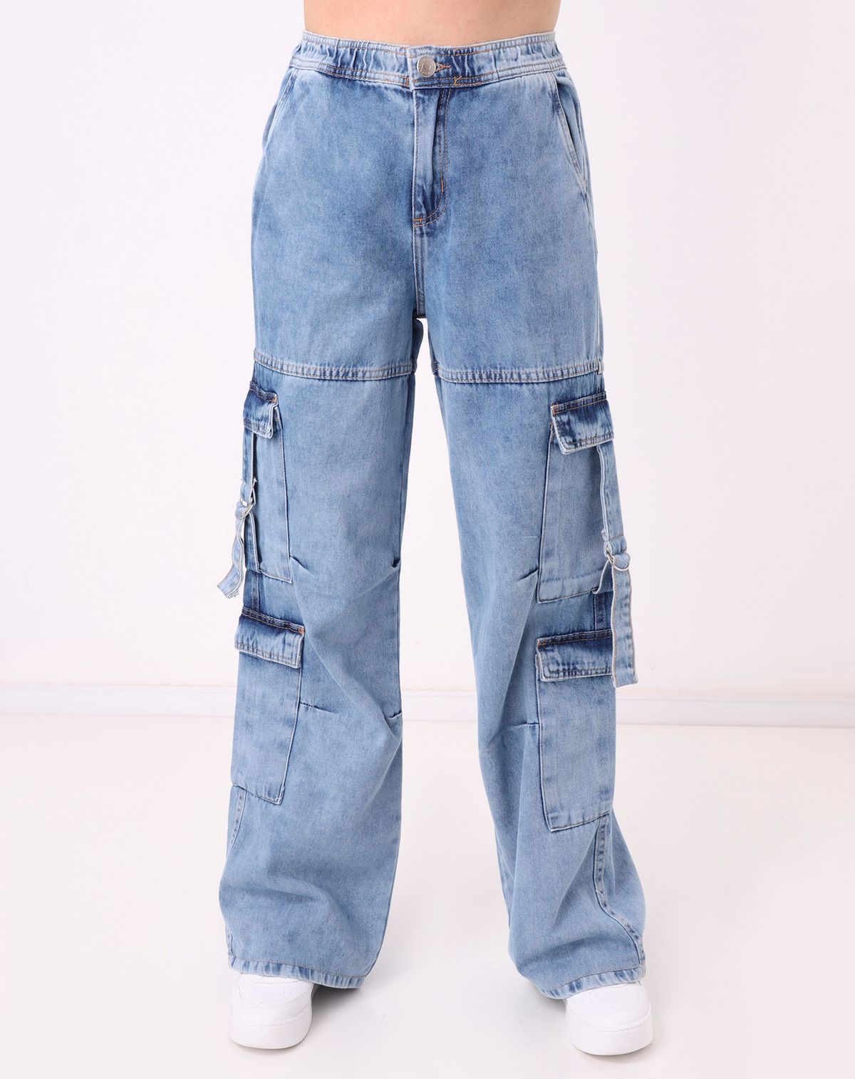 Calça Jeans Reta Cargo Feminina jeans claro - 36