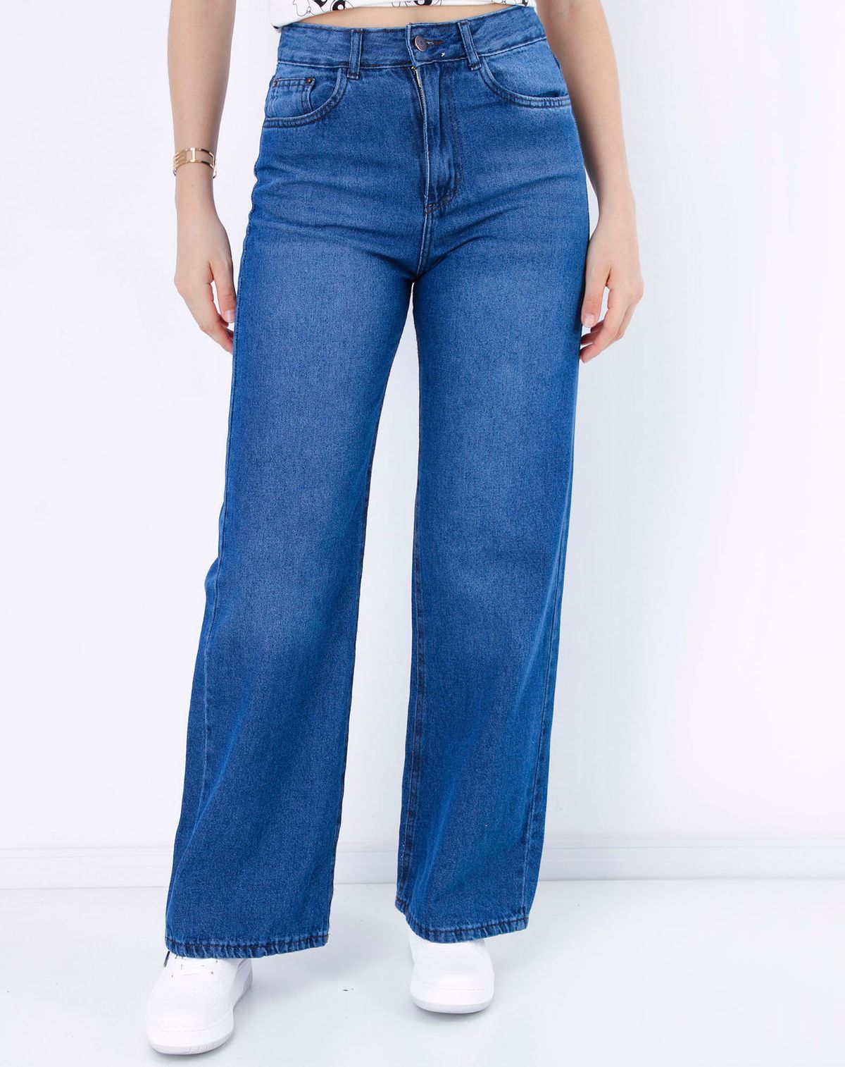 Calça Jeans Feminina Wide Leg jeans escuro - 38