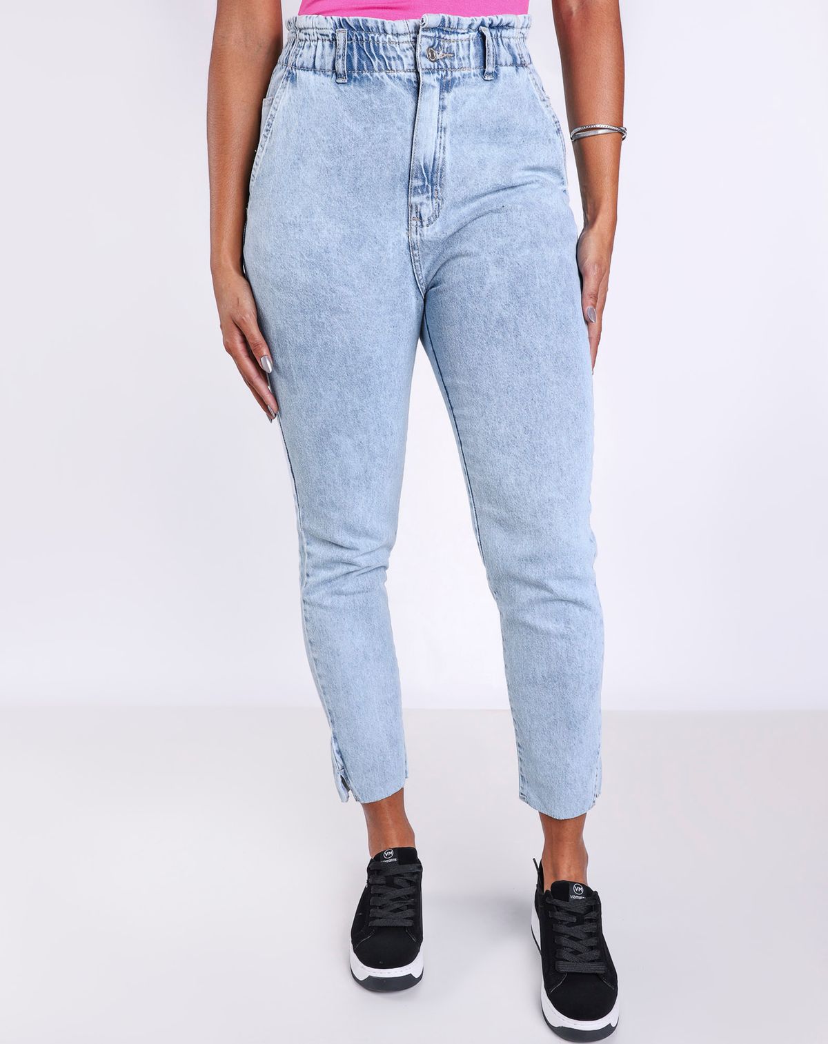 Calça Jeans Mom Feminina Cintura Alta Franzida jeans claro - 36