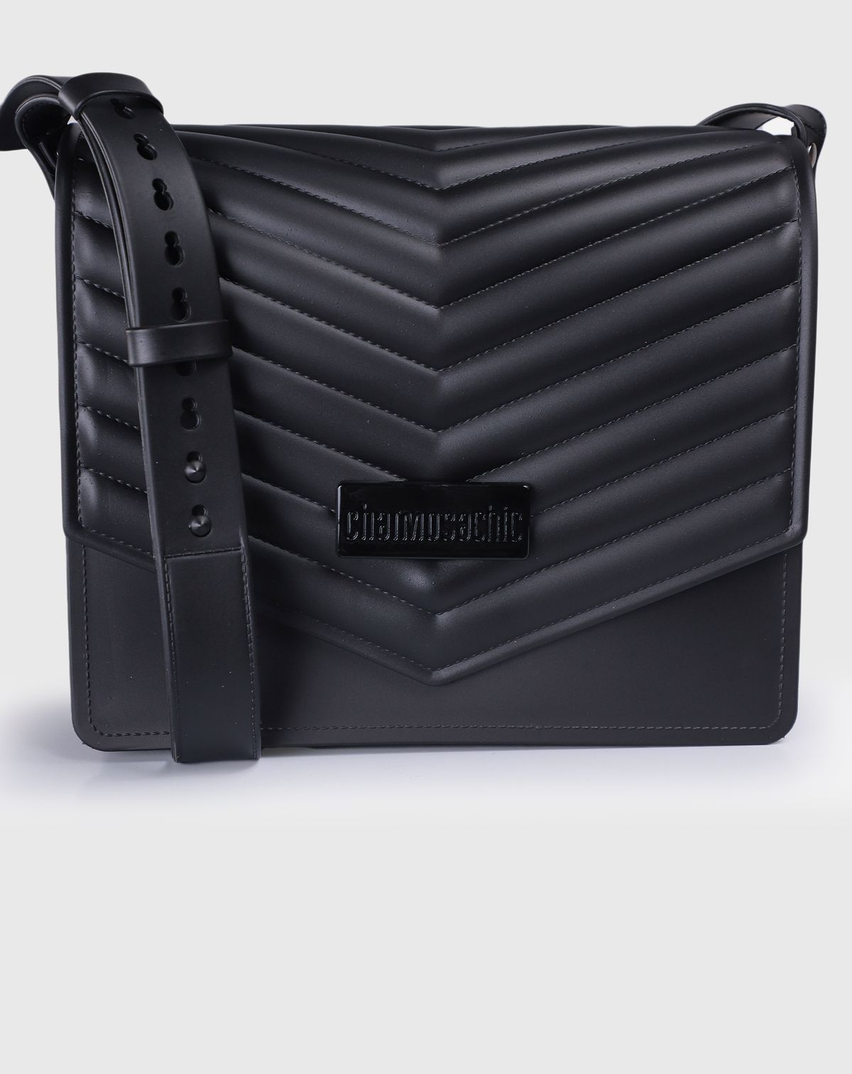 Bolsa Tiracolo Preta Lapela Chevron preto - u