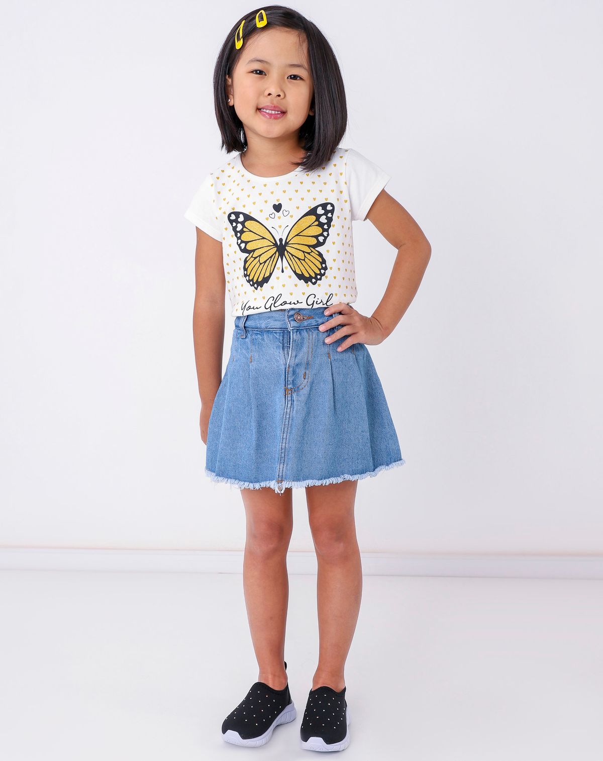 Short Saia Plissada Infantil Menina - Tam. 4 a 8 Anos jeans - 6