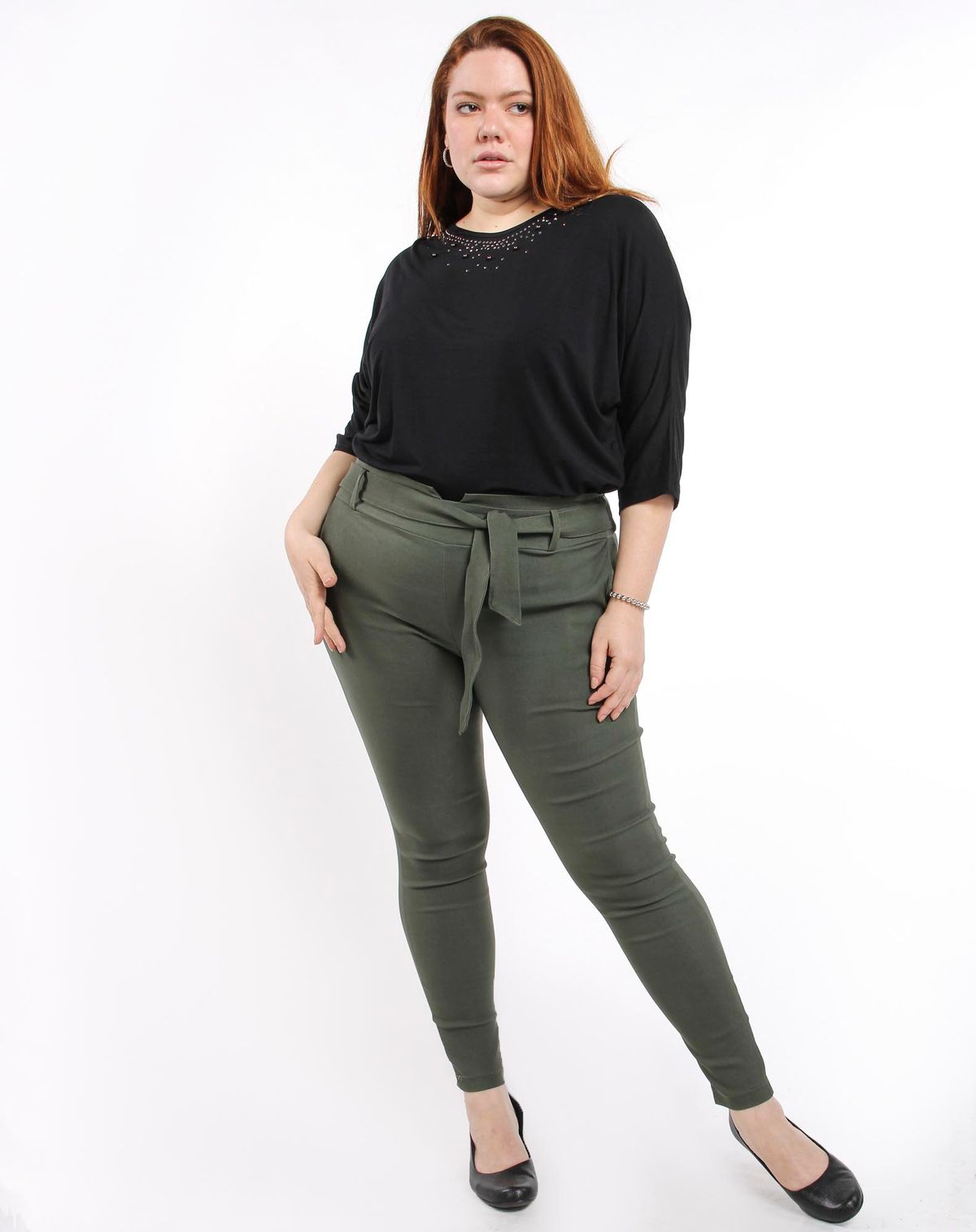 Calça Clochard Feminina Plus Size Bengaline verde militar - g3