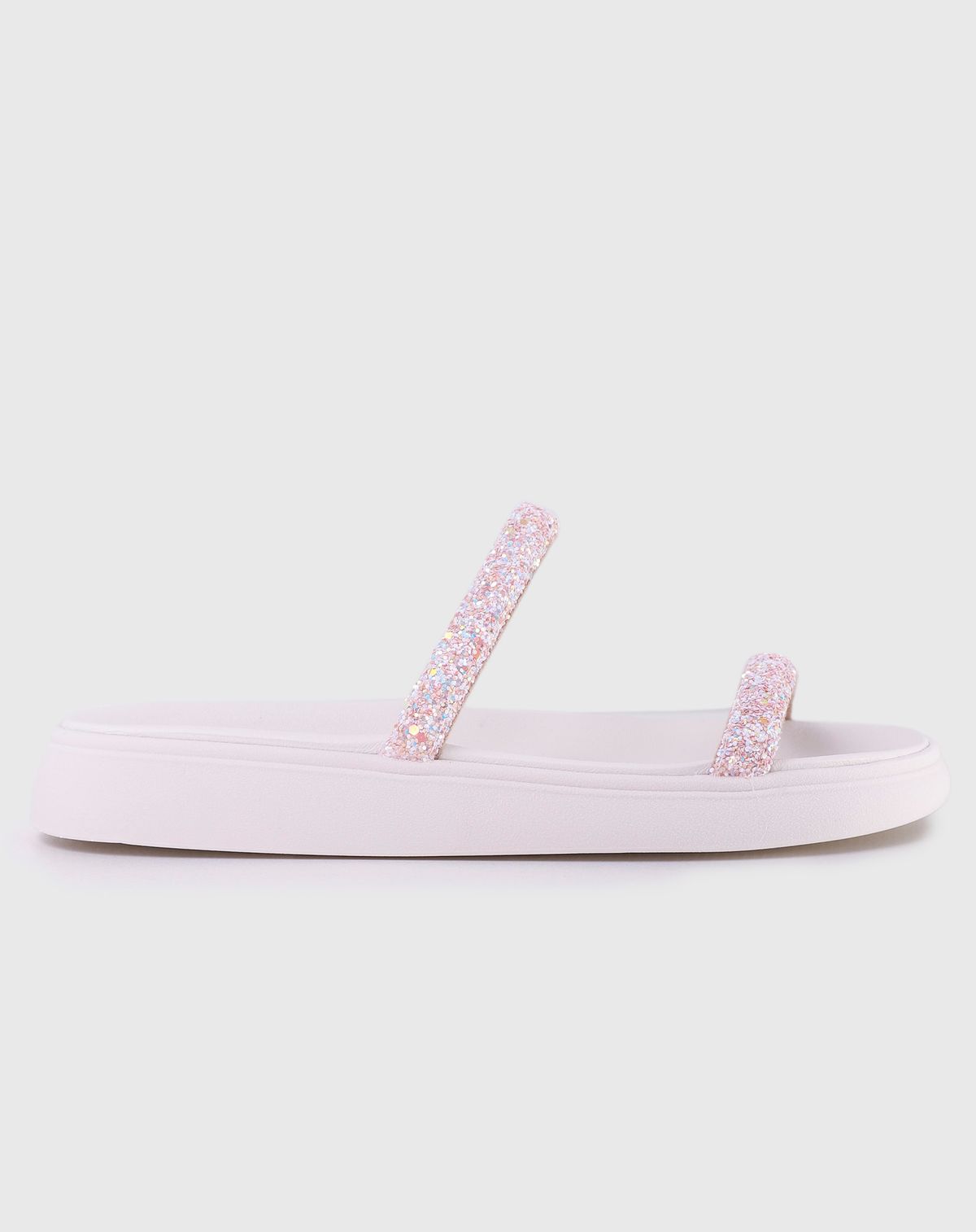 Sandália Feminina Rasteira Moleca Flatform Strass branco/rosa - 34