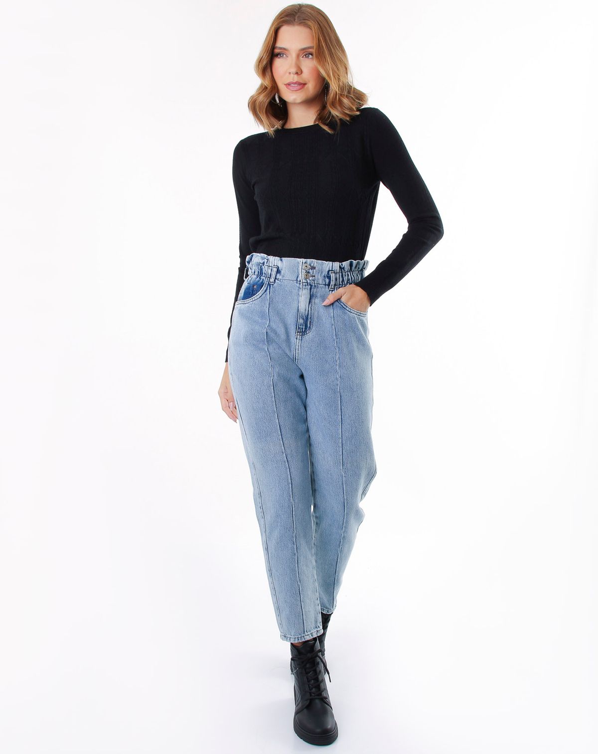 Calça Jeans Feminina Mom Cós Elástico jeans mÉdio - 38