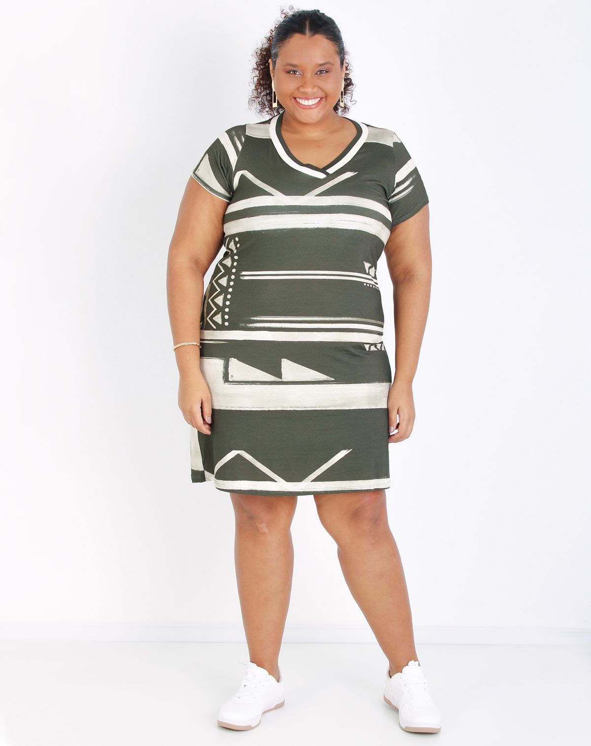 Vestido Manga Curta Feminino Plus Size Estampado verde escuro - p