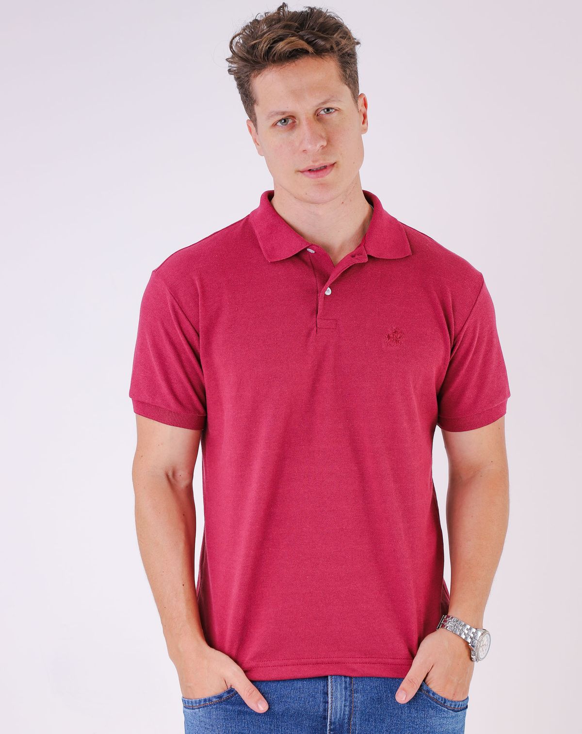 Camisa Polo Manga Curta Masculina Básica bordo - p