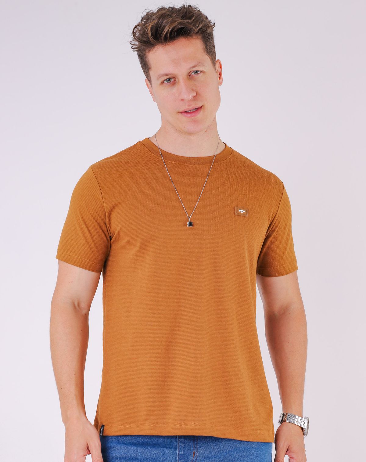 Camiseta Manga Curta Masculina Com Textura caramelo - m