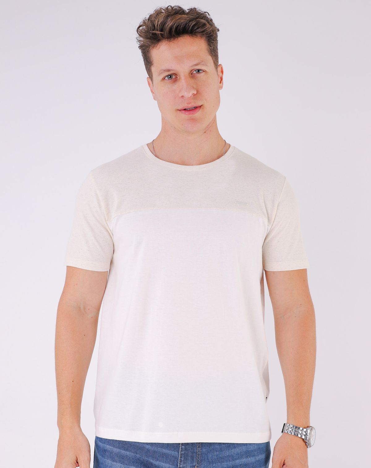 Camiseta Manga Curta Masculina Recortes (10) off white - p