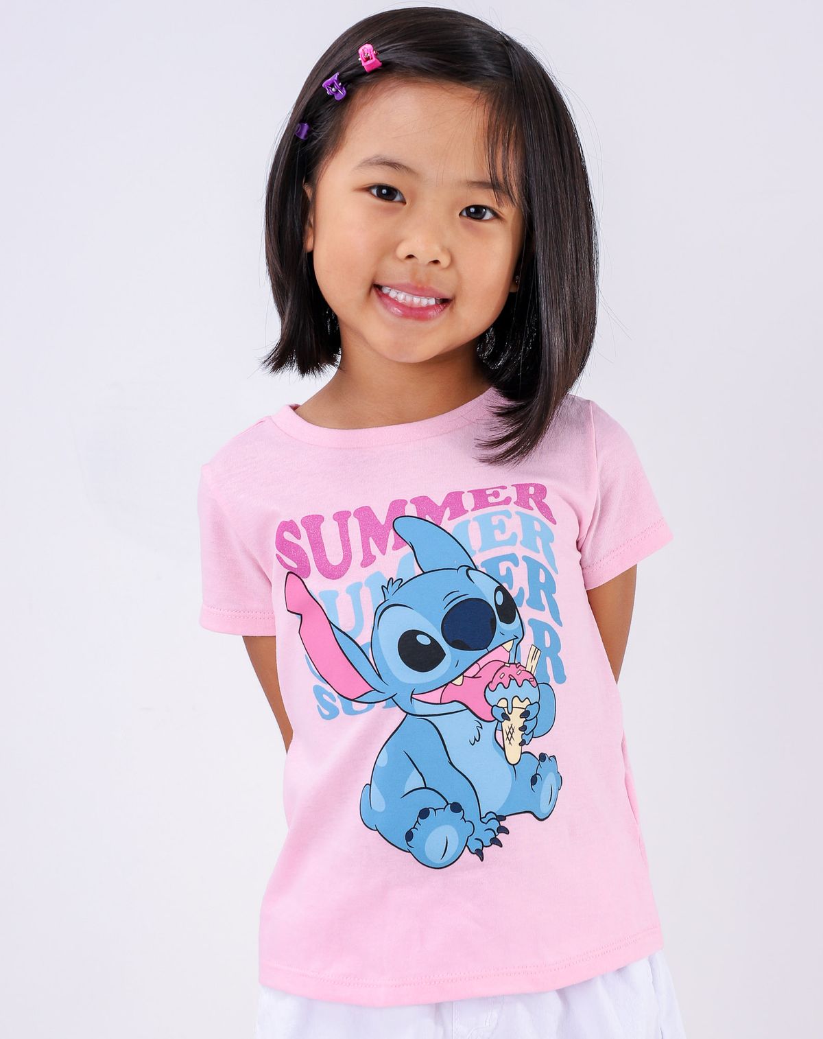 Camiseta Infantil Menina Manga Curta Stitch - Tam. 4 a 10 Anos (2) rosa - 4