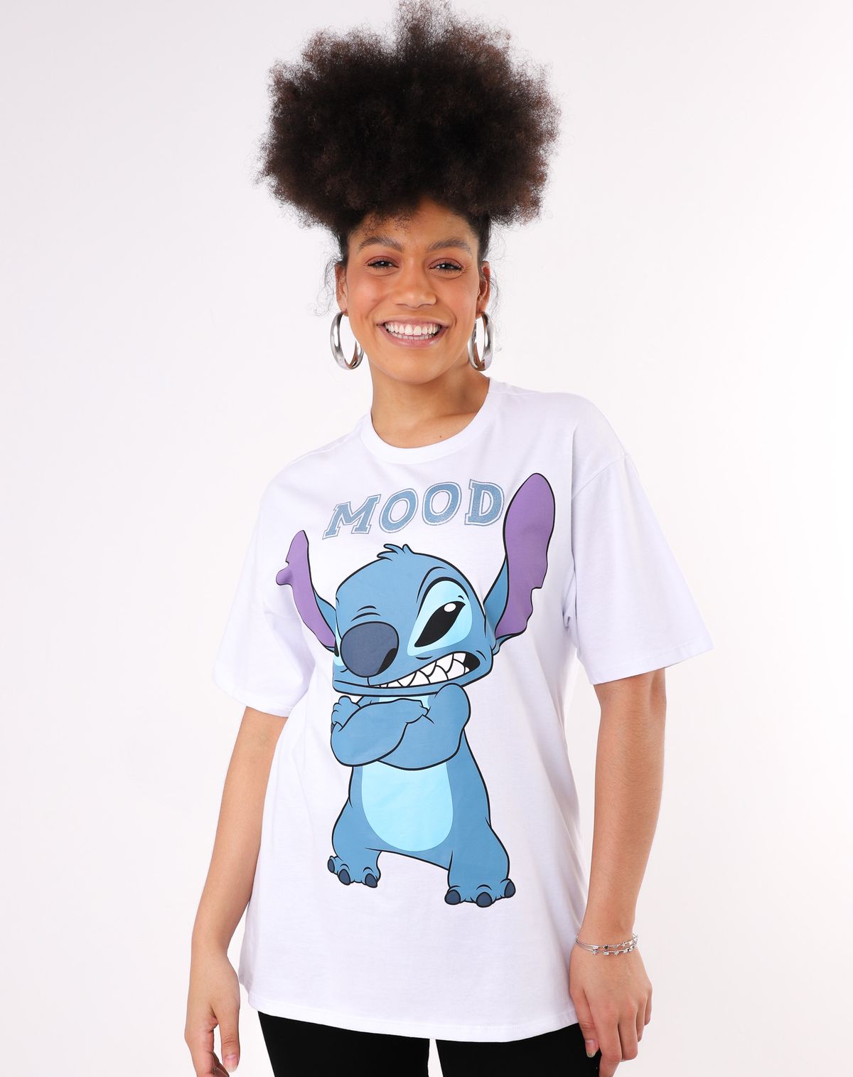 Camiseta Manga Curta Feminina Stitch branco - p