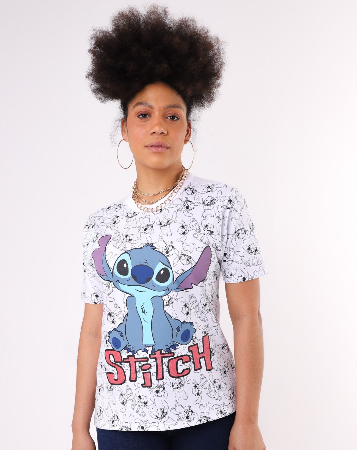 Camiseta Manga Curta Feminina Stitch (2) branco - p