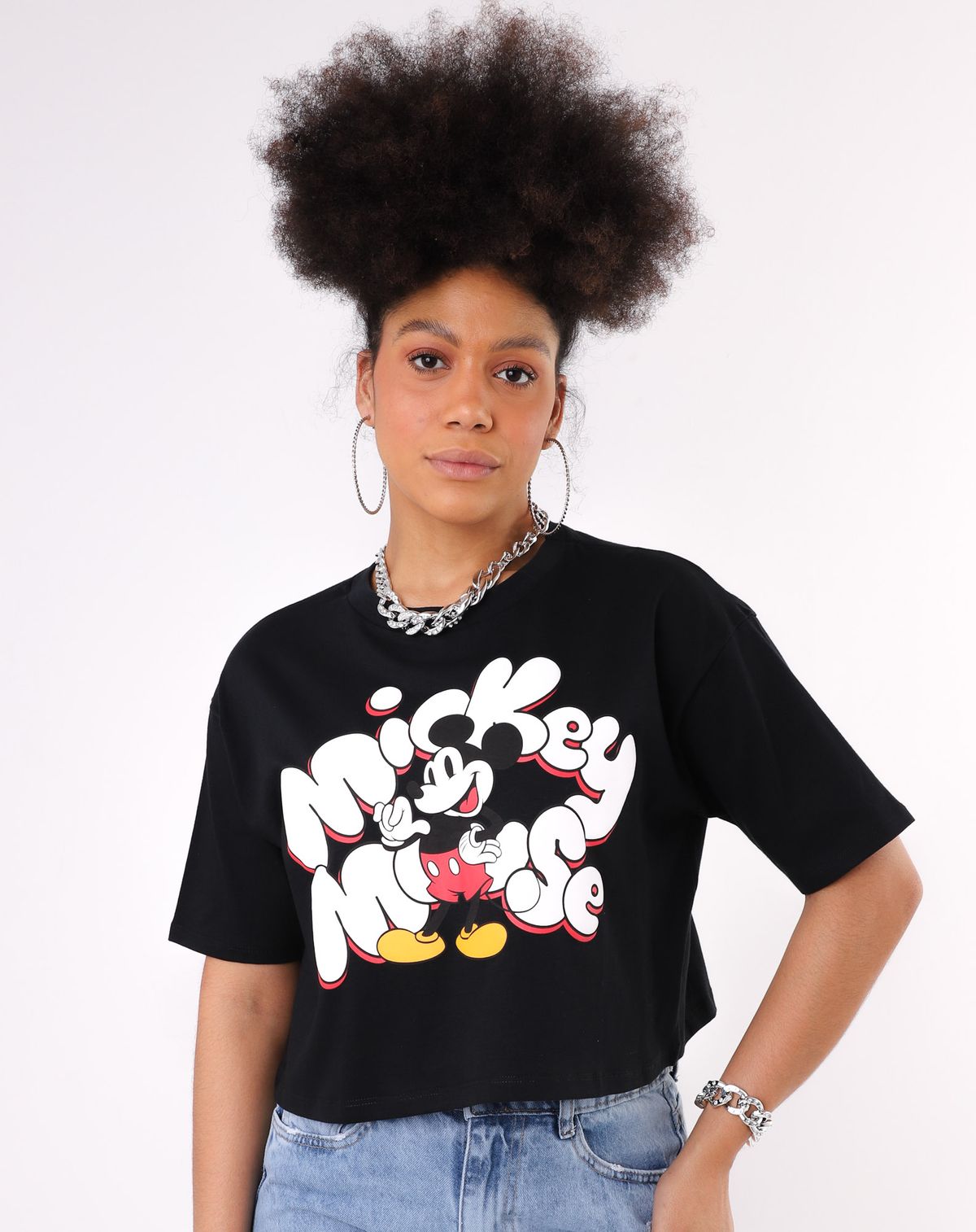 Camiseta Manga Curta Feminina Mickey Mouse preto - p