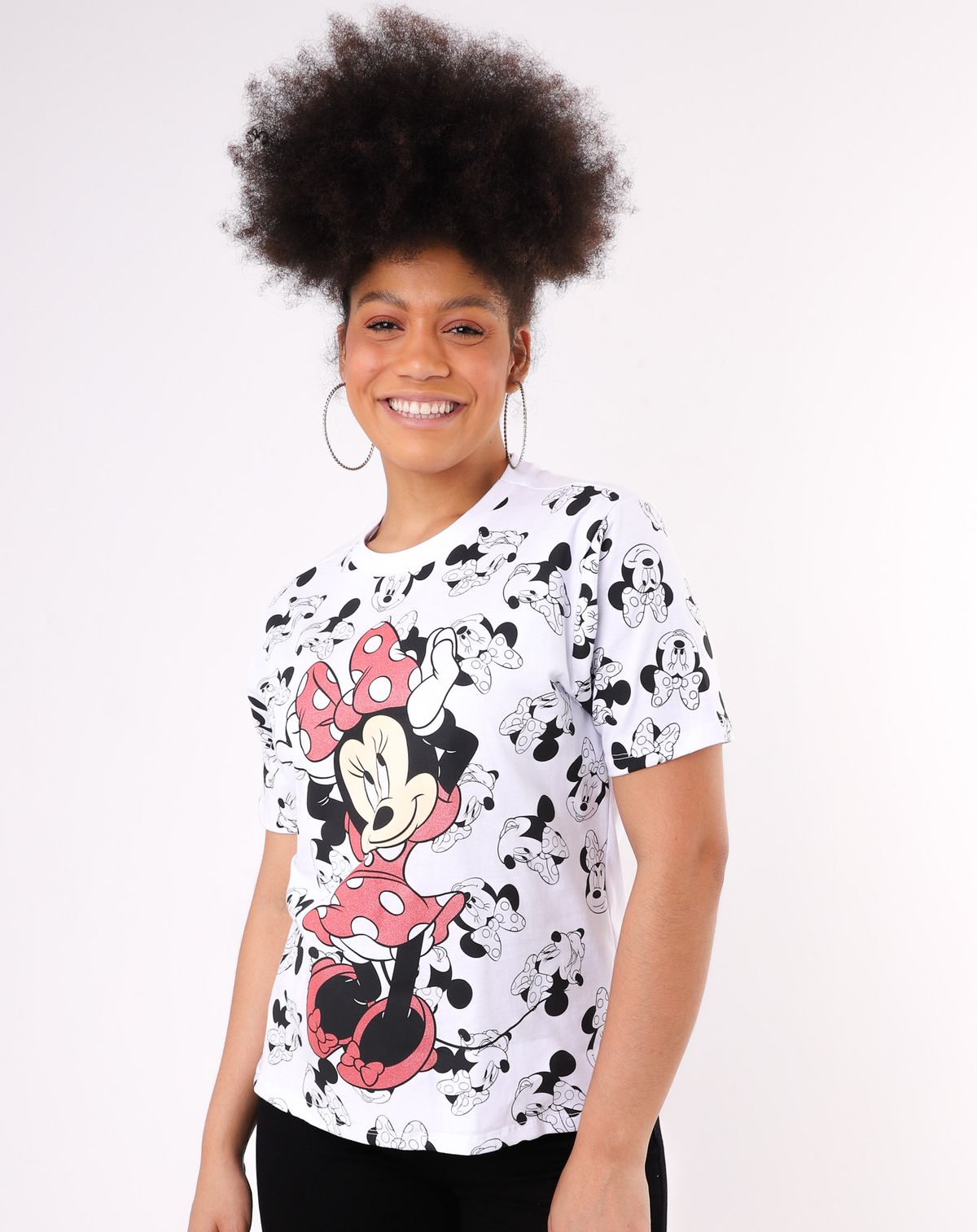 Camiseta Manga Curta Feminina Estampa Minnie branco - p