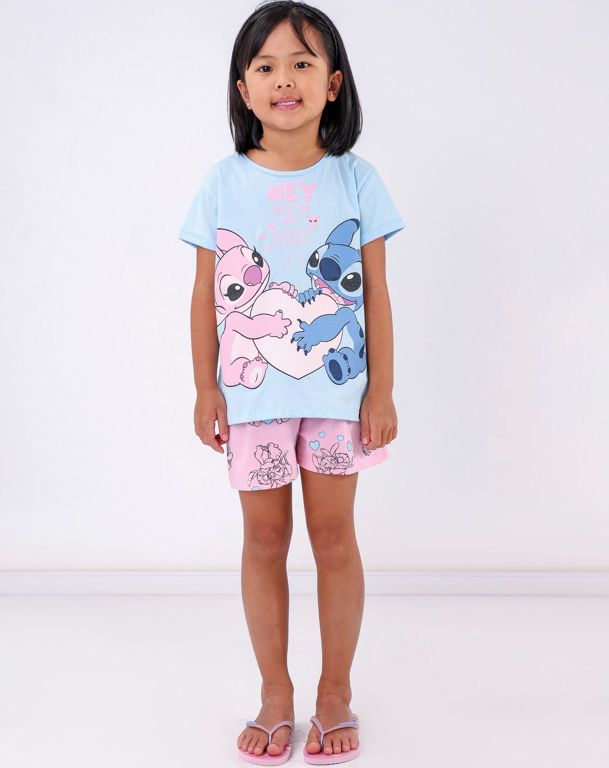 Pijama Curto Infantil Menina Stitch E Angel - Tam. 4 A 10 Anos azul/rosa - 4