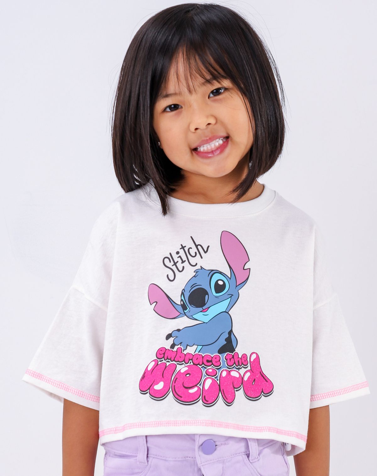 Camiseta Cropped Infantil Menina Estampa Stitch - Tam. 4 A 10 Anos off white - 8