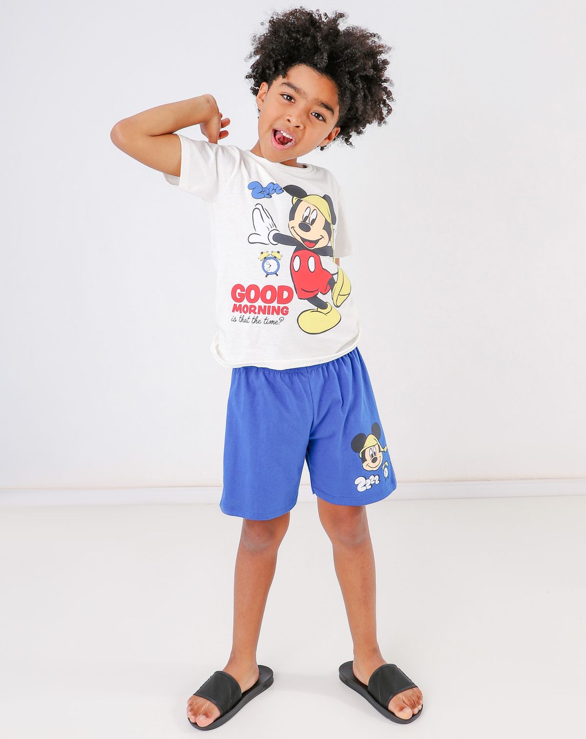 Pijama Curto Infantil Menino Mickey Mouse - Tam. 4 A 10 Anos off white/azul - 4