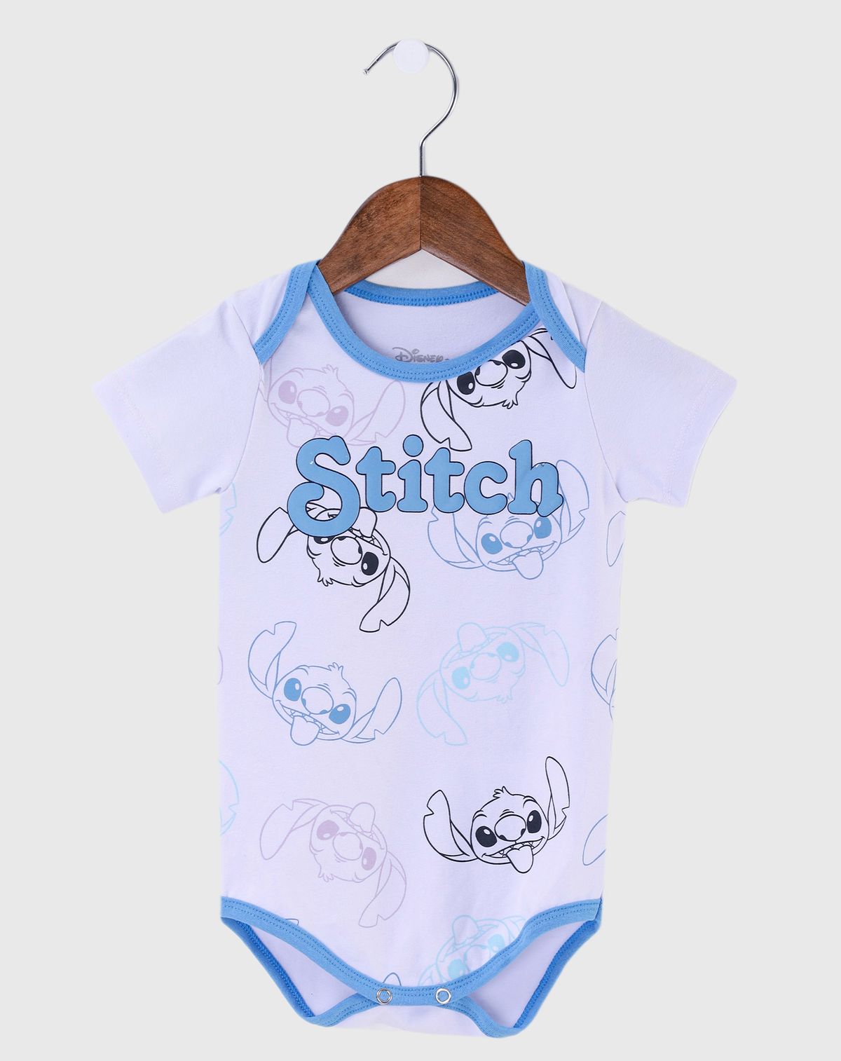 Body Infantil Bebê Mangas Curtas Stitch branco - p