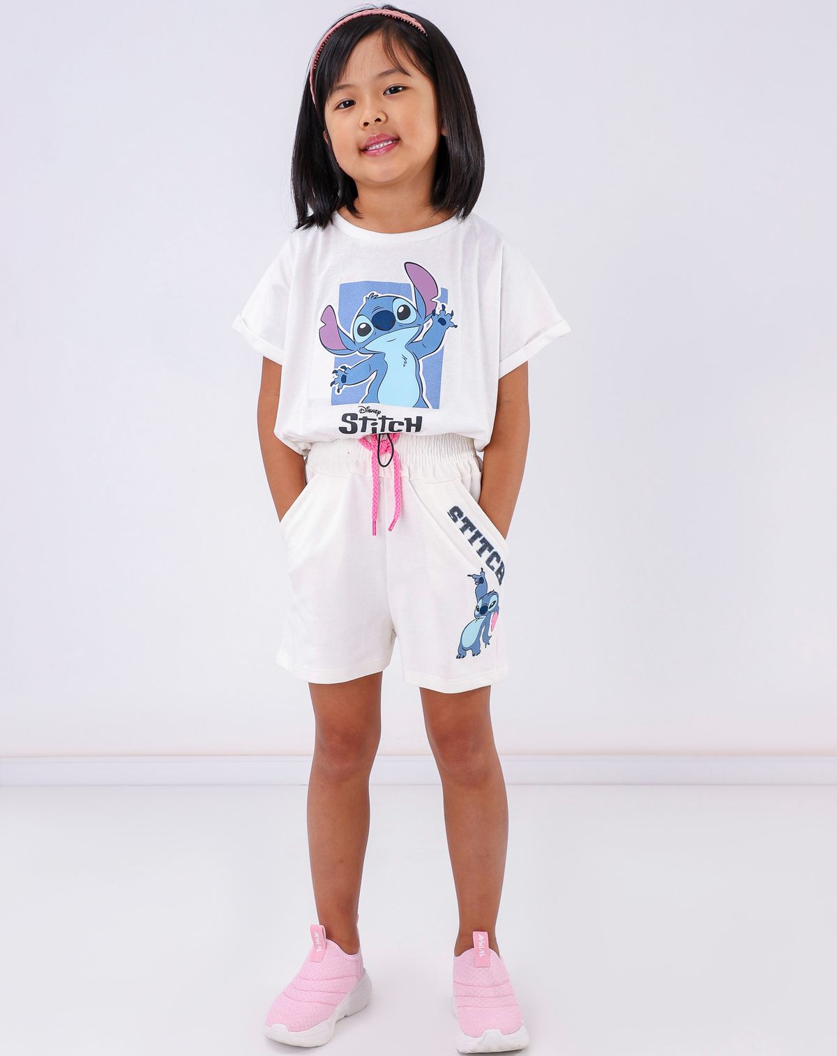 Short Infantil Menina Estampa Stitch off white - 6