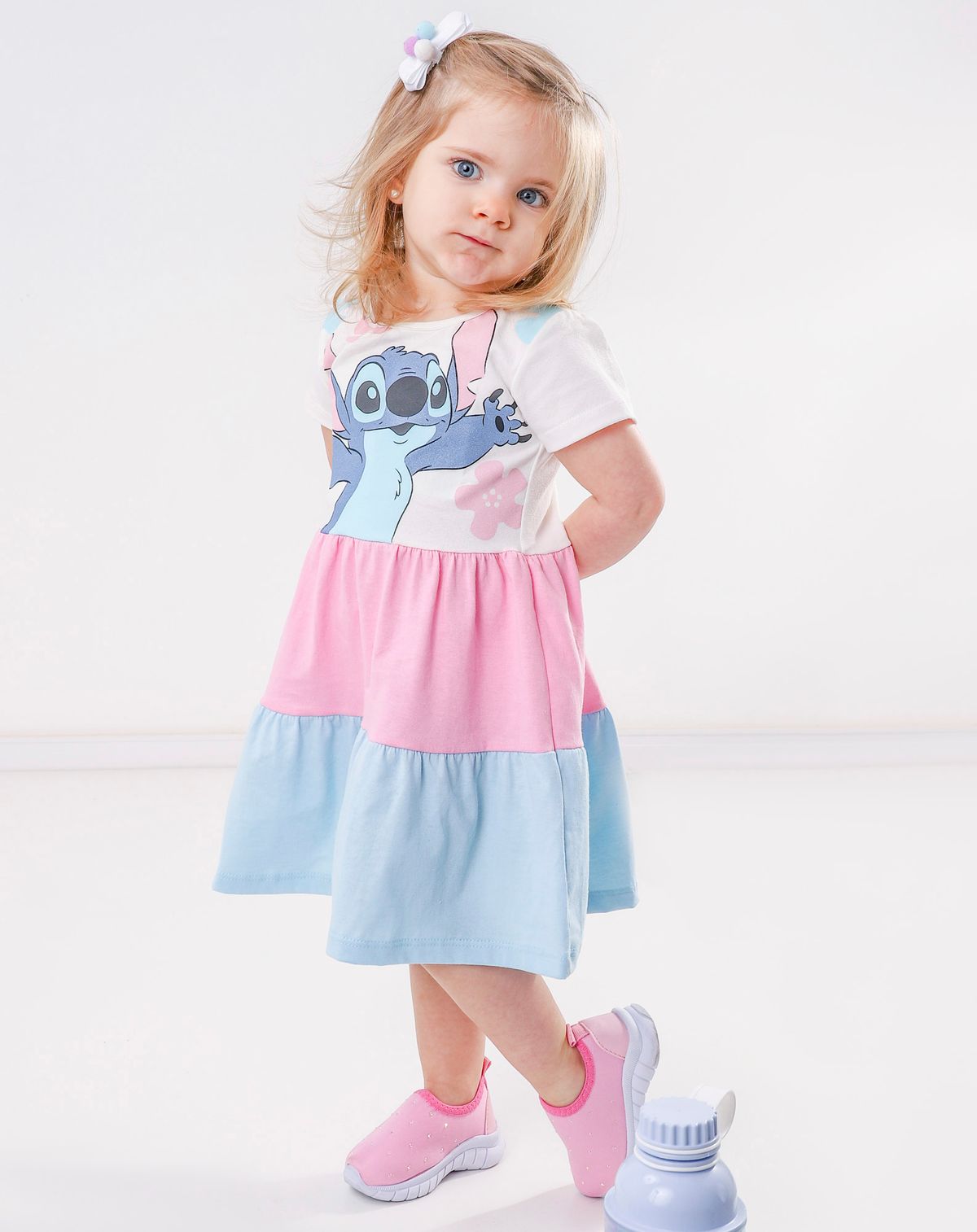 Vestido Infantil Menina Estampa Stitch off white - 1