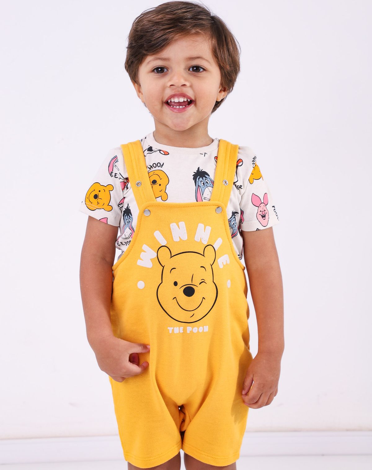 Conjunto Macaquinho Bebê Menino Ursinho Pooh bege - m