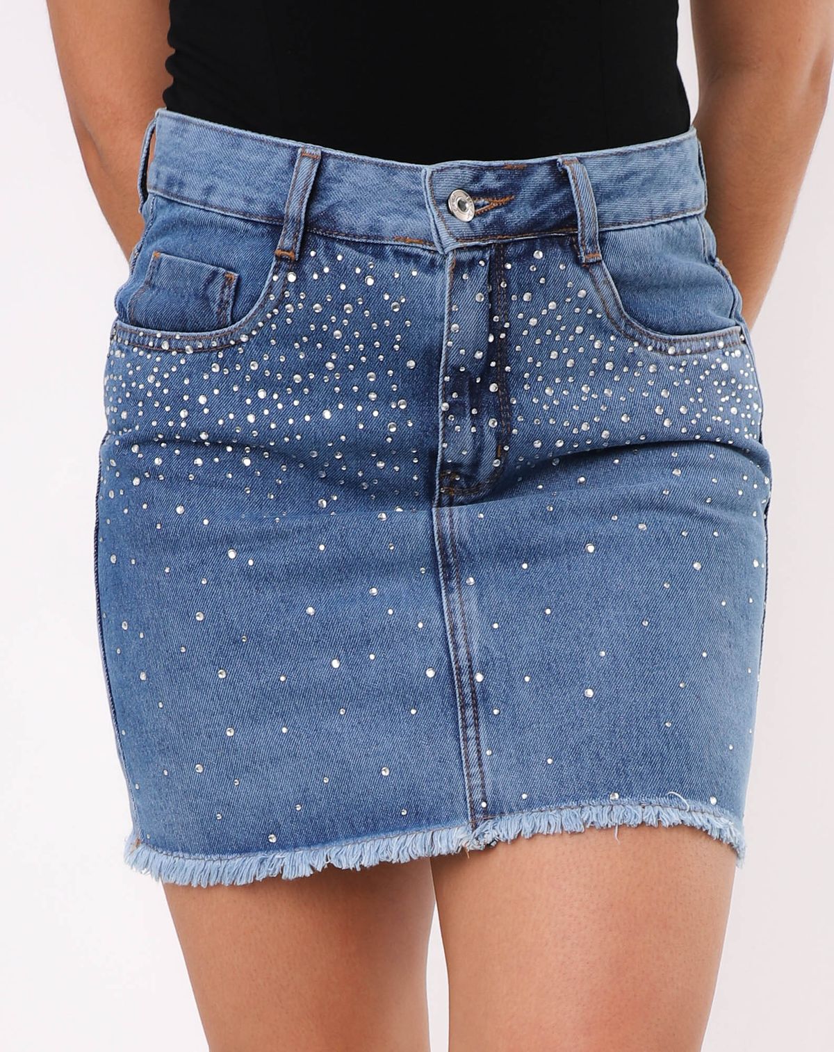 Saia Jeans Feminina Com Strass jeans mÉdio - 38