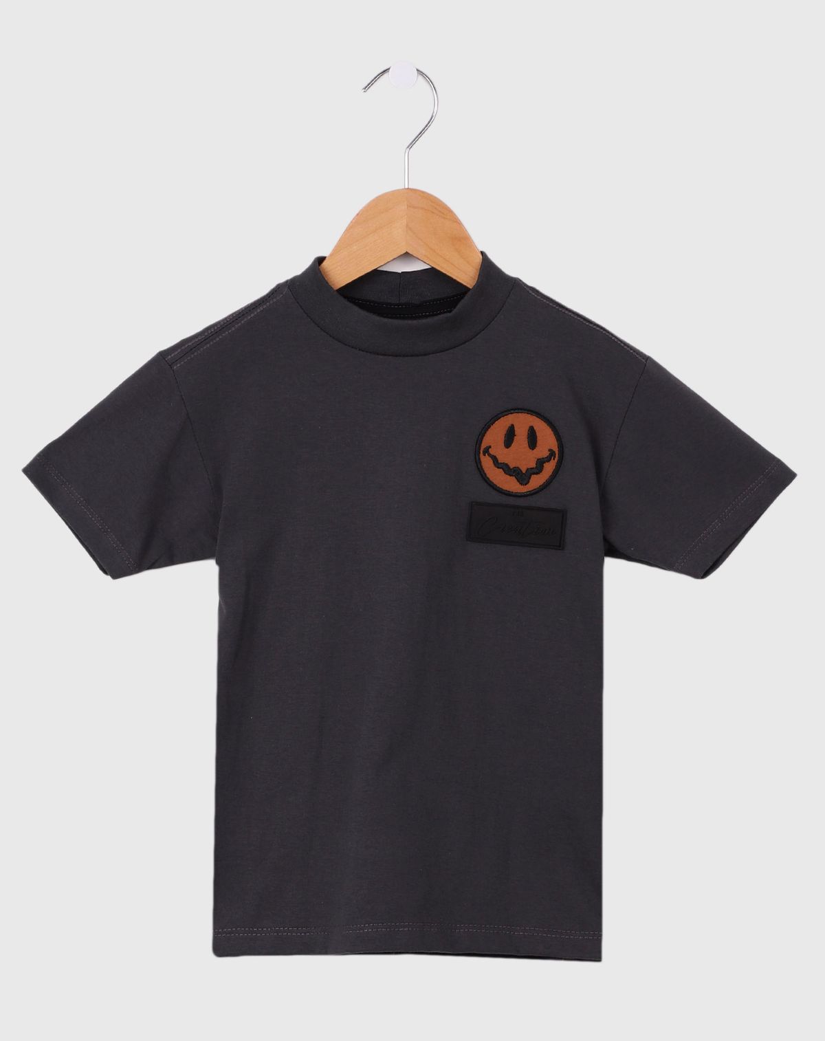 Camiseta Manga Curta Infantil Menino Smiley Face - Tam. 4 A 8 Anos chumbo - 8