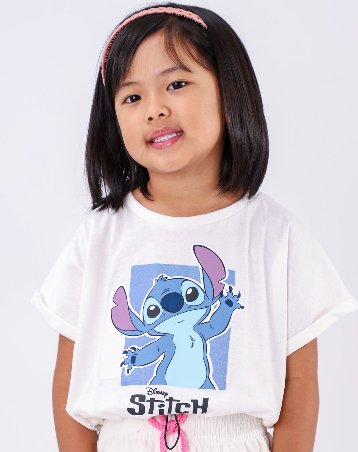 Blusa infantil Manga Curta Barra Elastico Stitch off white - 4