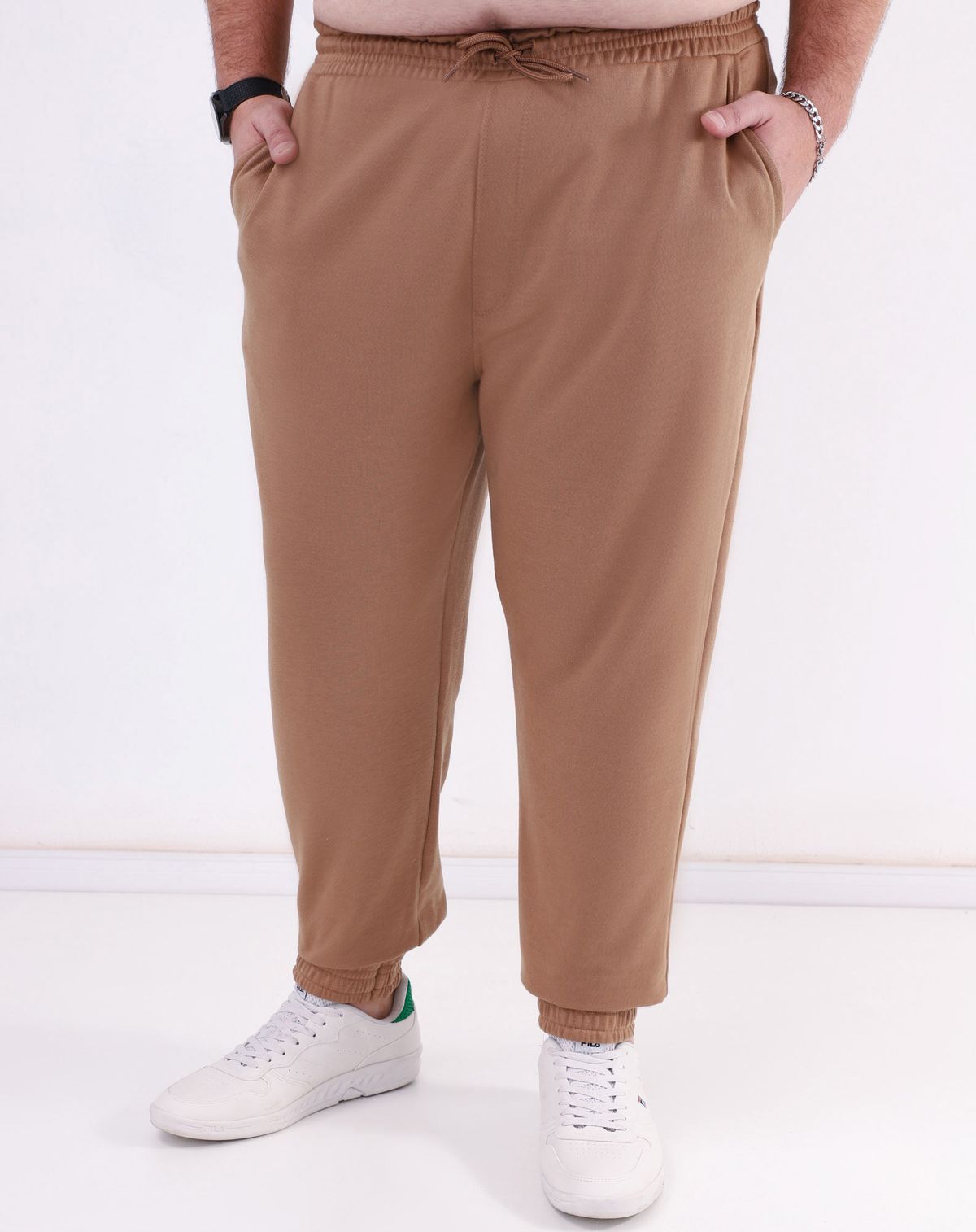 Calça Plus Size Jogger Moletom Masculina Básica bege - g1