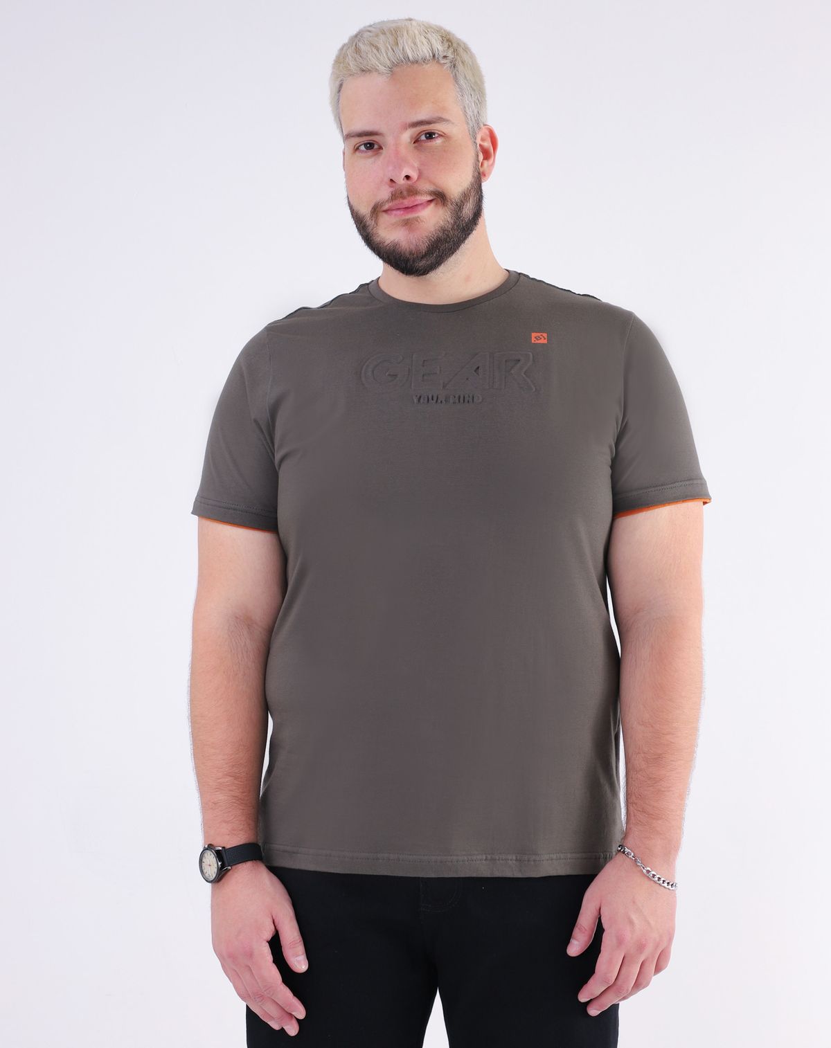 Camiseta Manga Curta Masculina Plus Size Estampa Relevo militar - g2