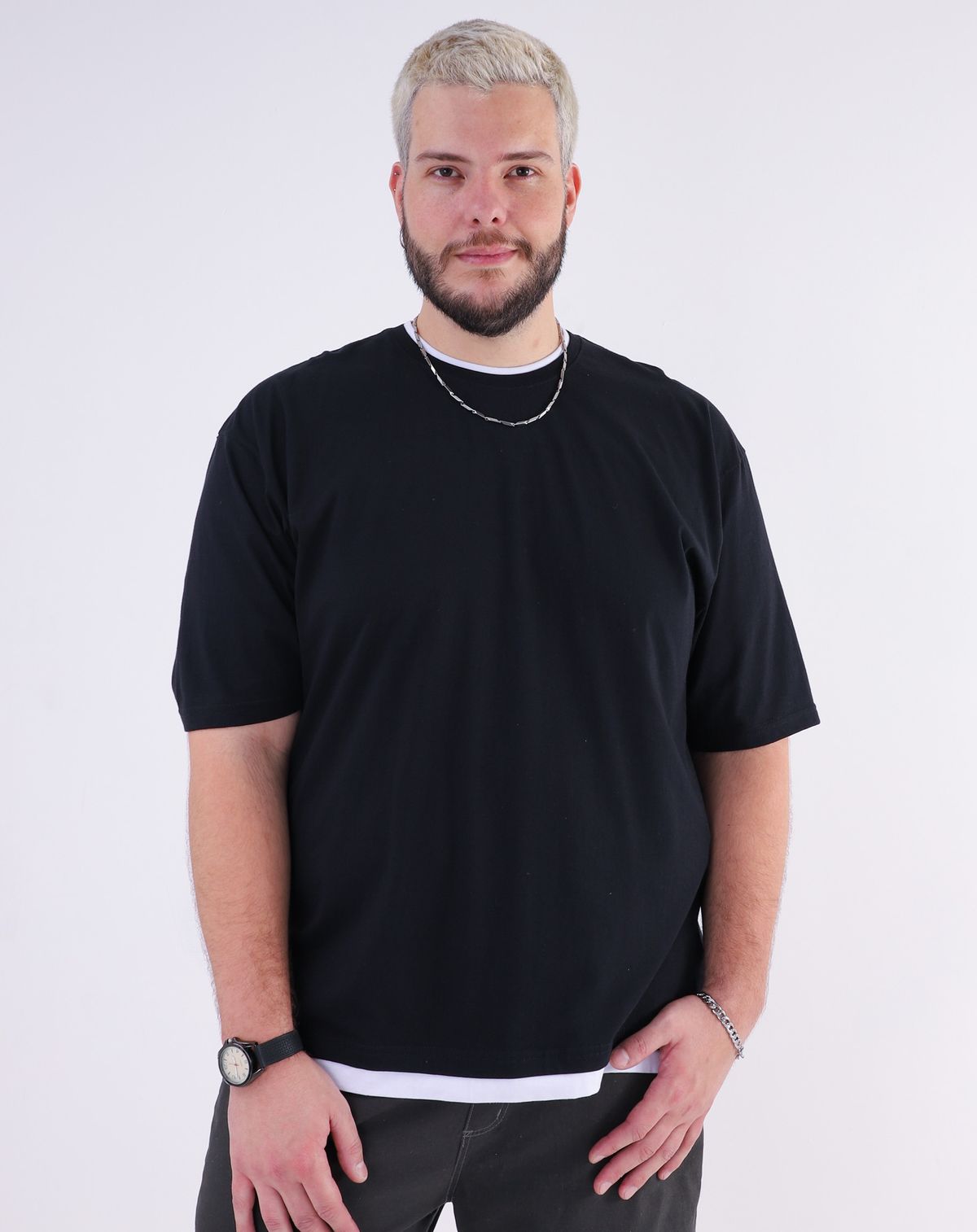 Camiseta Manga Curta Plus Size Masculina Recorte preto - g1