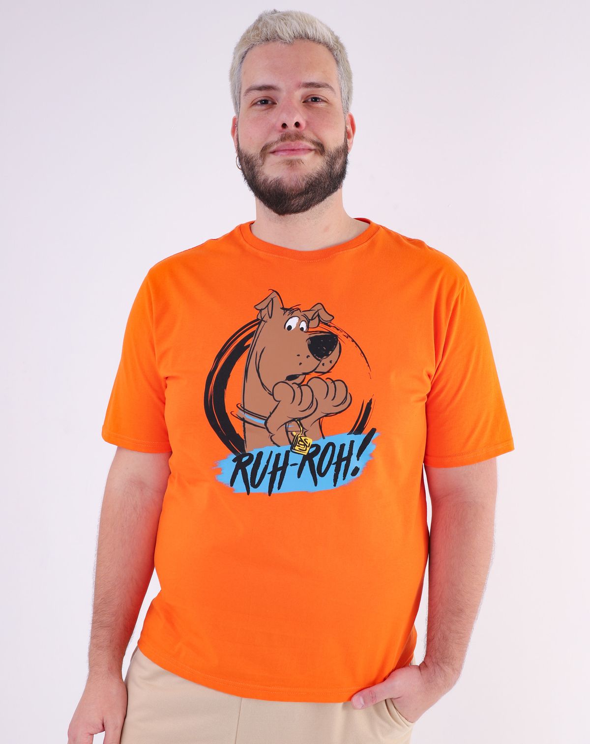 Camiseta Manga Curta Plus Size Masculina Estampa Scooby Doo laranja - g1