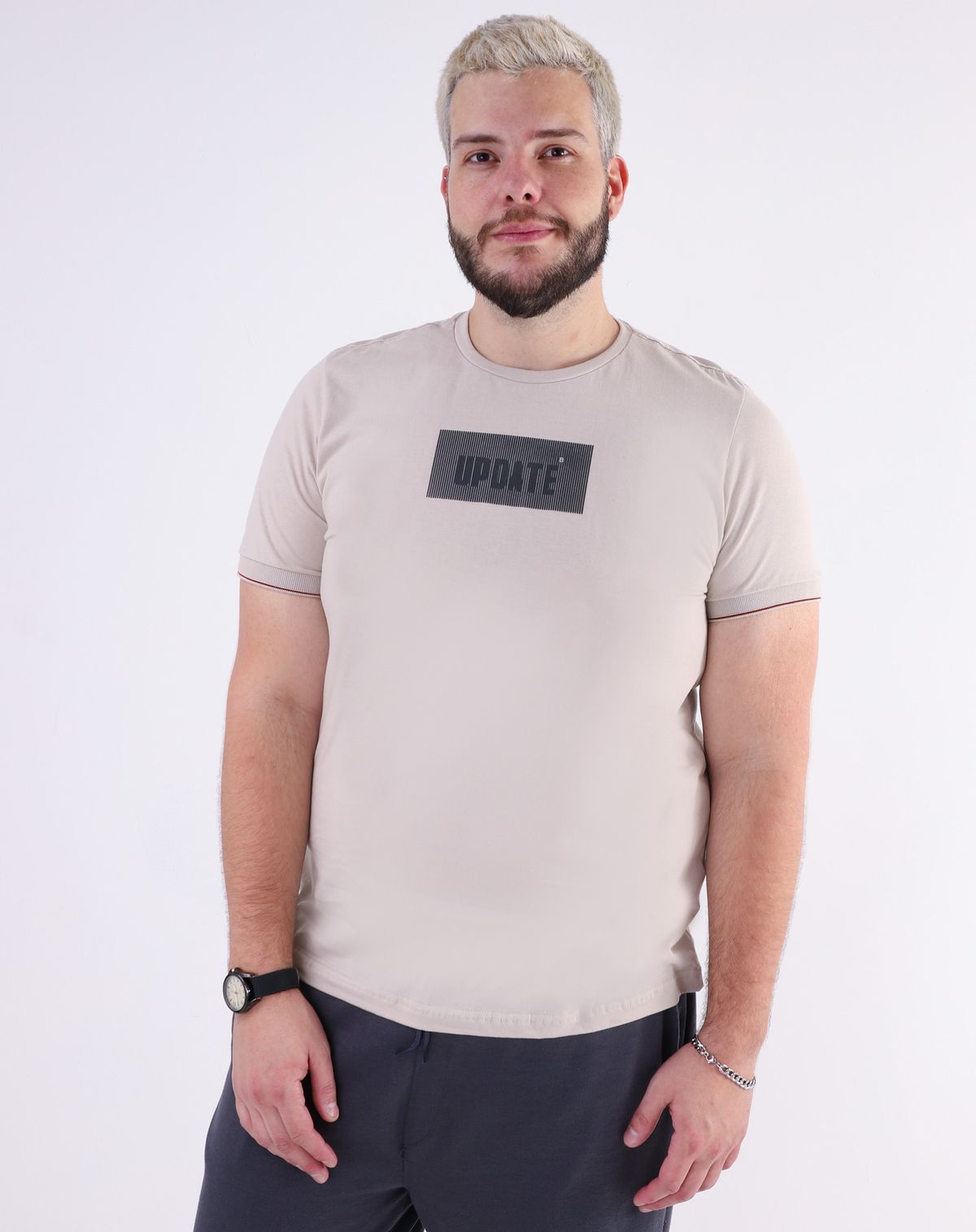 Camiseta Plus Size Manga Curta Masculina (3) bege - g1