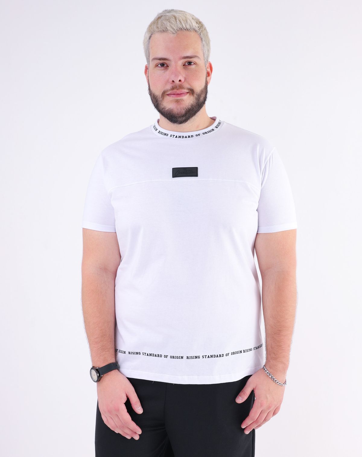 Camiseta Manga Curta Masculina Plus Size Recortes branco - g1