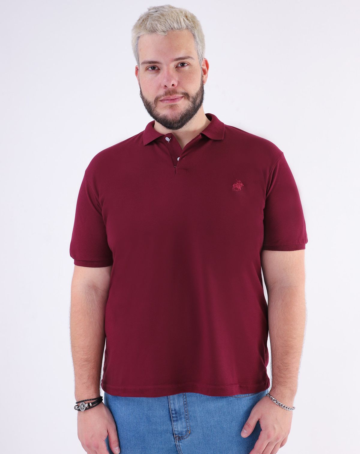 Camisa Polo Manga Curta Masculina Plus Size Básica bordo - g2